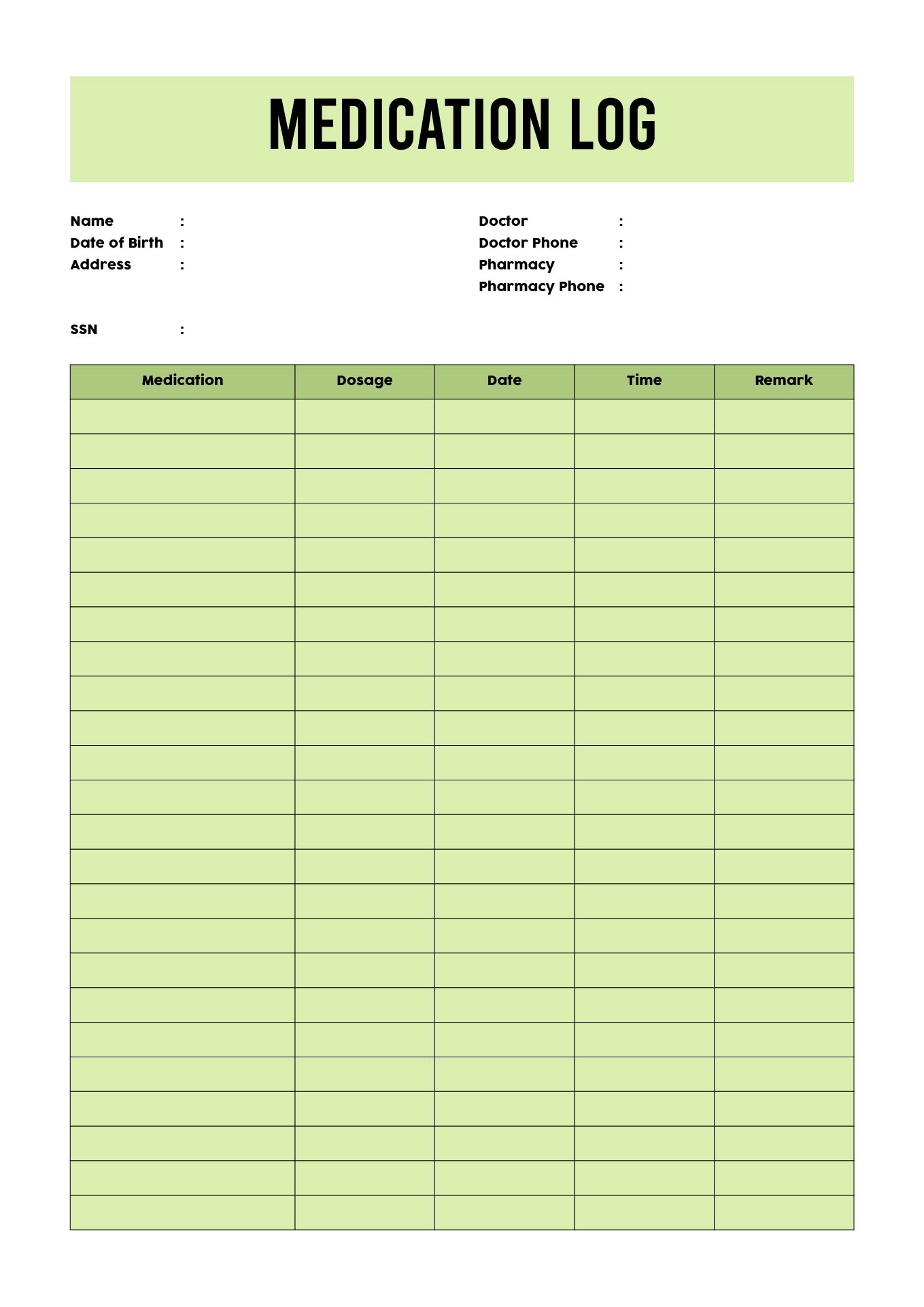 Printable Medication Log