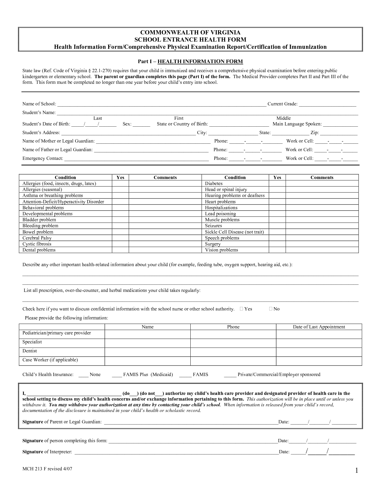 7 Best Images Of Head Start Forms Printable School Physical Exam Form 