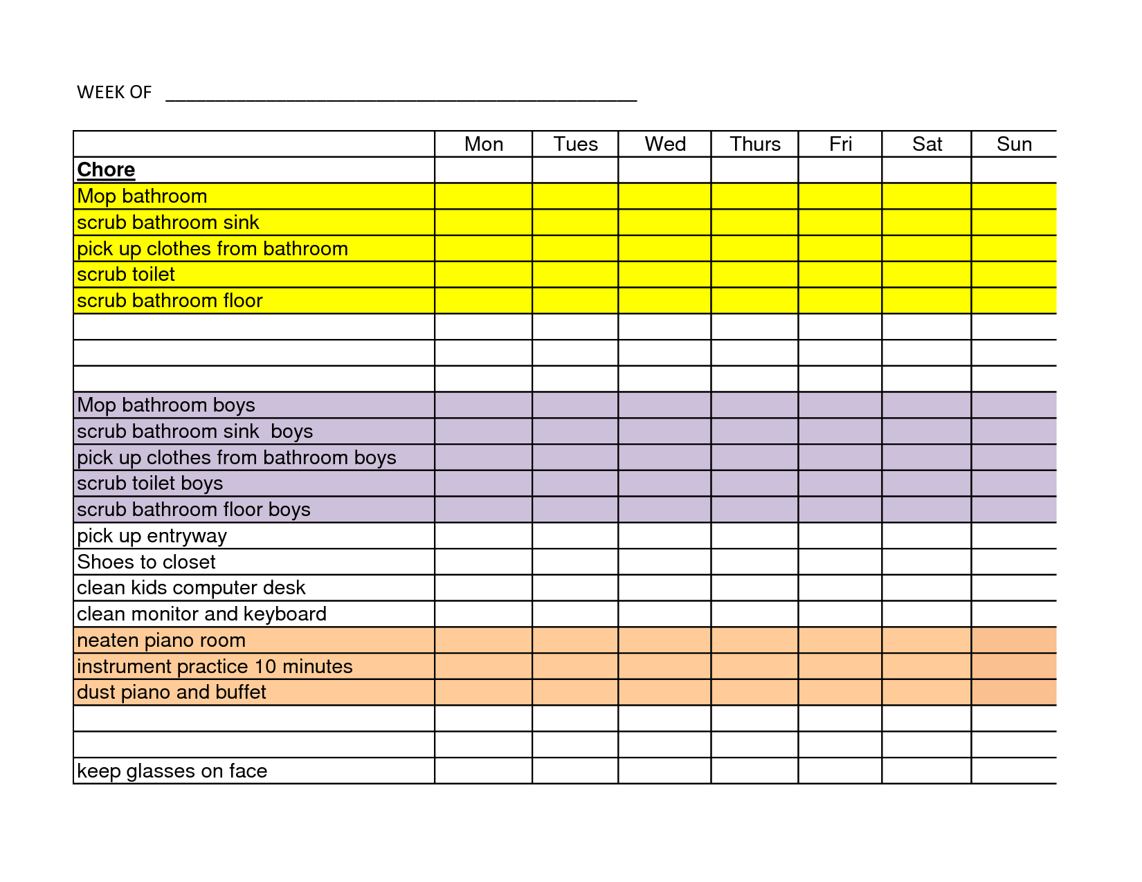 Monthly Cleaning Schedule Template Excel Excel Templates