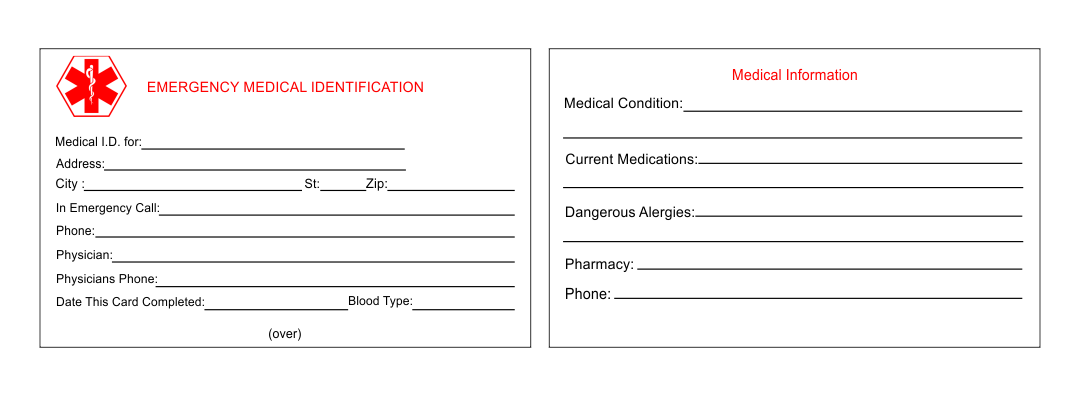 Printable Medical Id Card Template Printable Templates