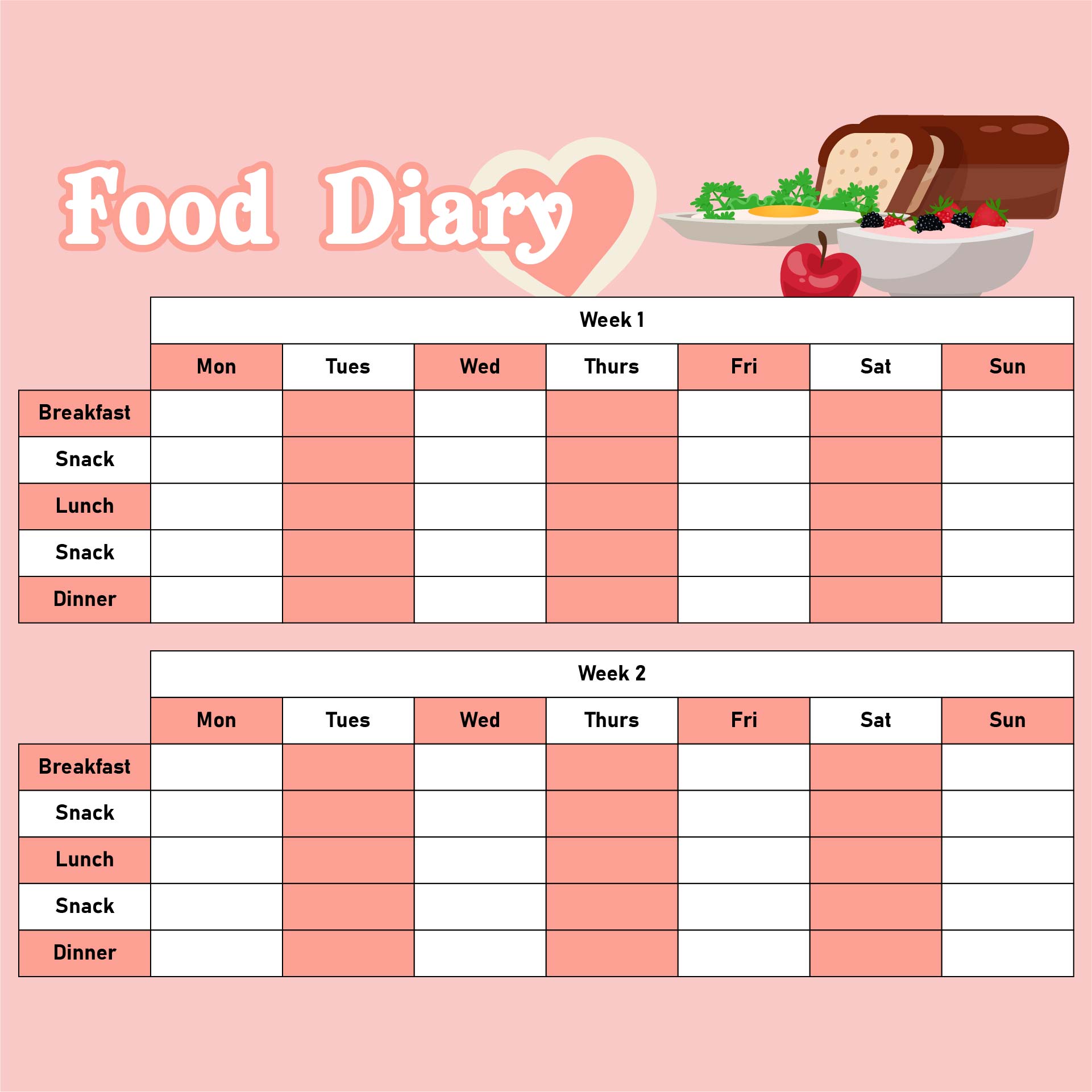 7 Best Images Of Printable 7 Day Food Log 5 Meals A Day Food Diary Diet Journal Printable