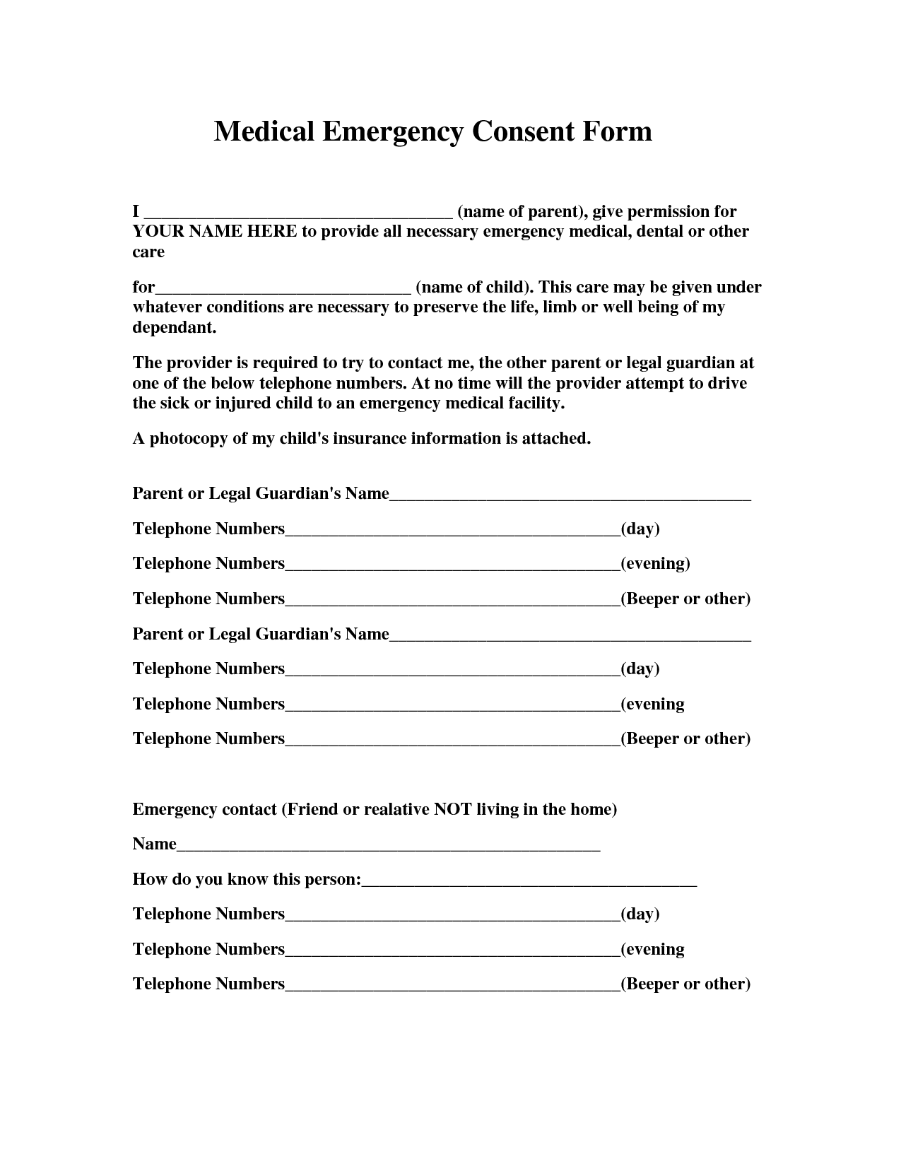 6 Best Images Of Printable Emergency Authorization Form Free 