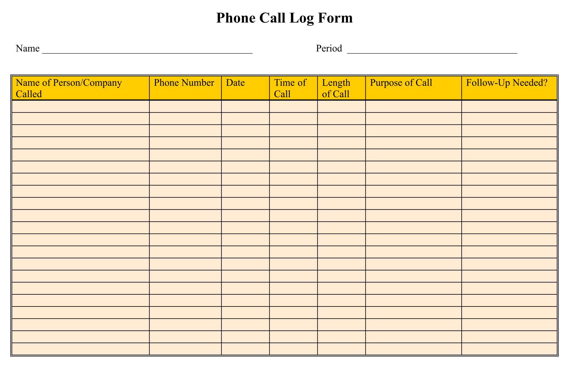 Printable Call Log Forms Printable Forms Free Online