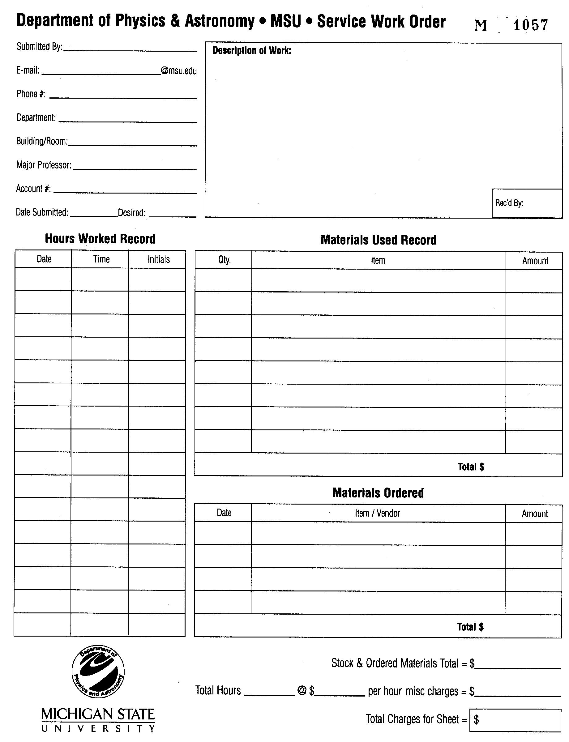 Work Order Forms Printable Printable Forms Free Online