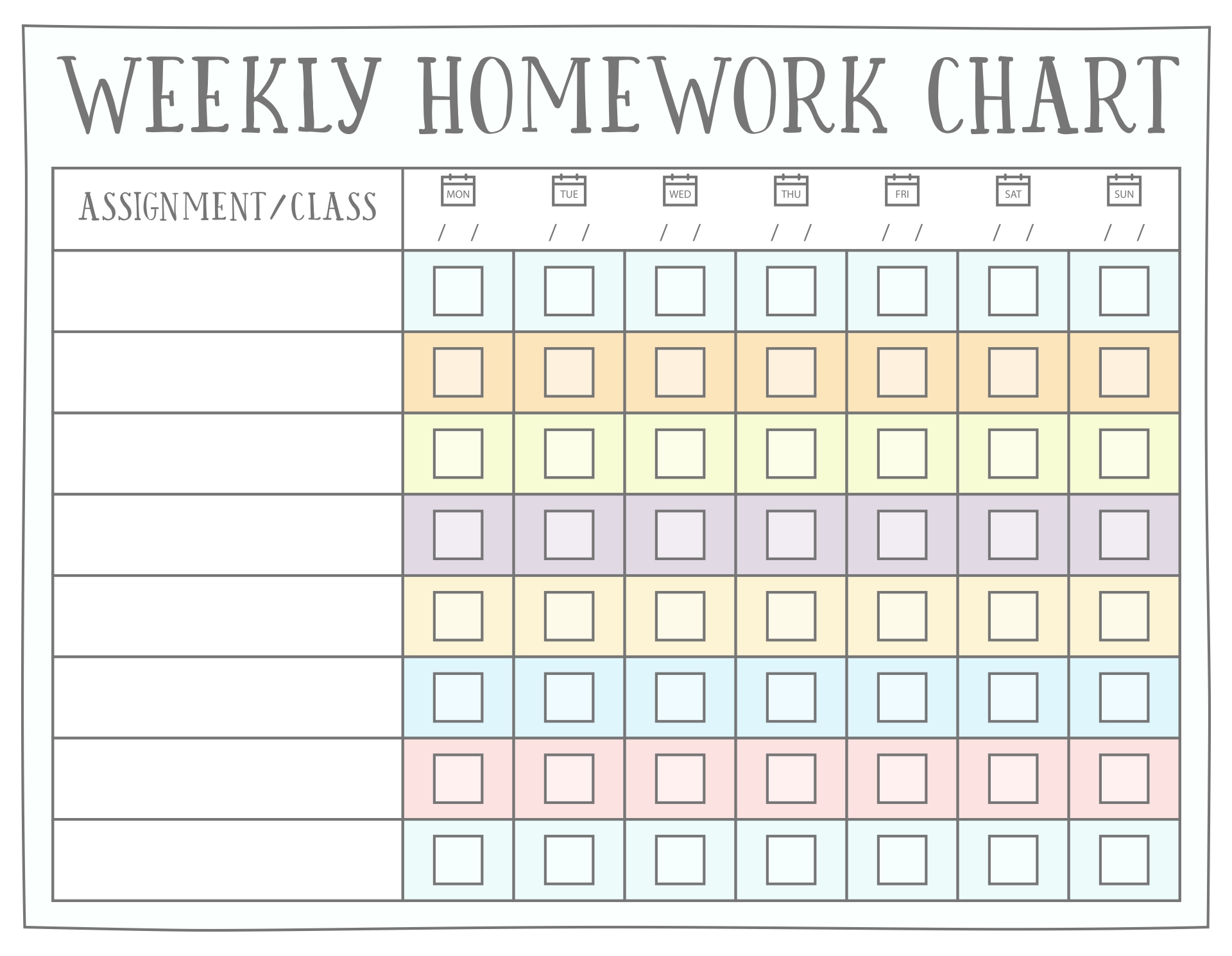 Weekly Homework Chart Printable Printable Word Searches