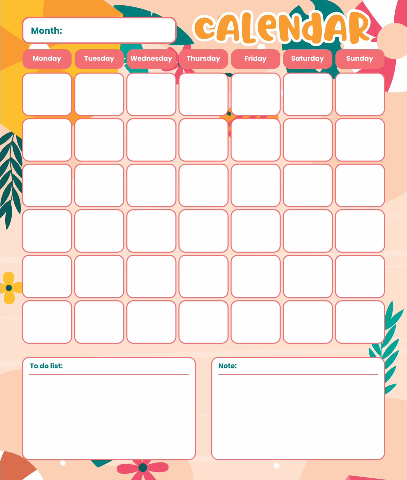 Blank Monthly Calendar Template Pdf Free Download