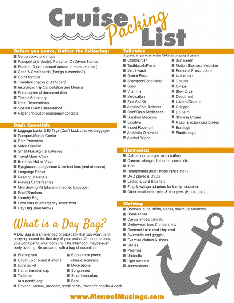 Printable Cruise Packing List Checklist HotPicture