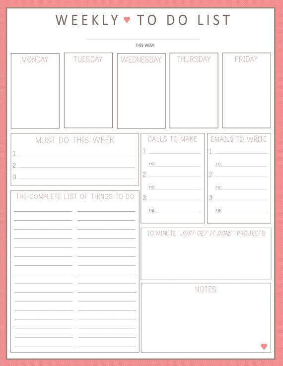6 Best Images Of Printable Weekly Planner To Do List Printables Daily Planners Do Lists Free