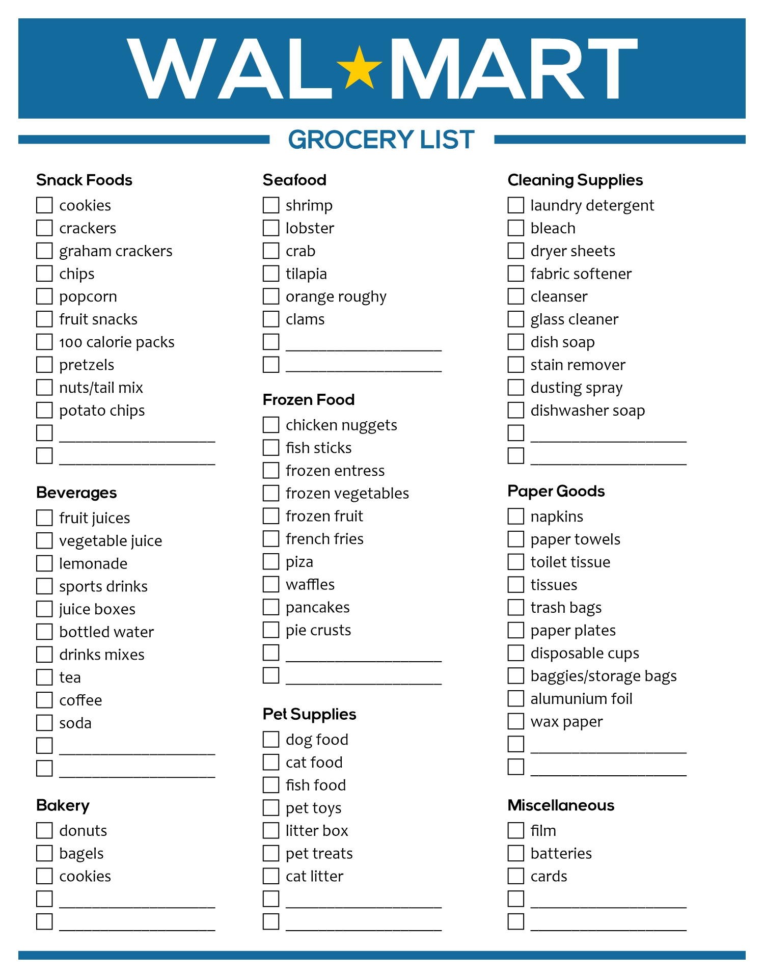Printable Walmart Template Grocery List