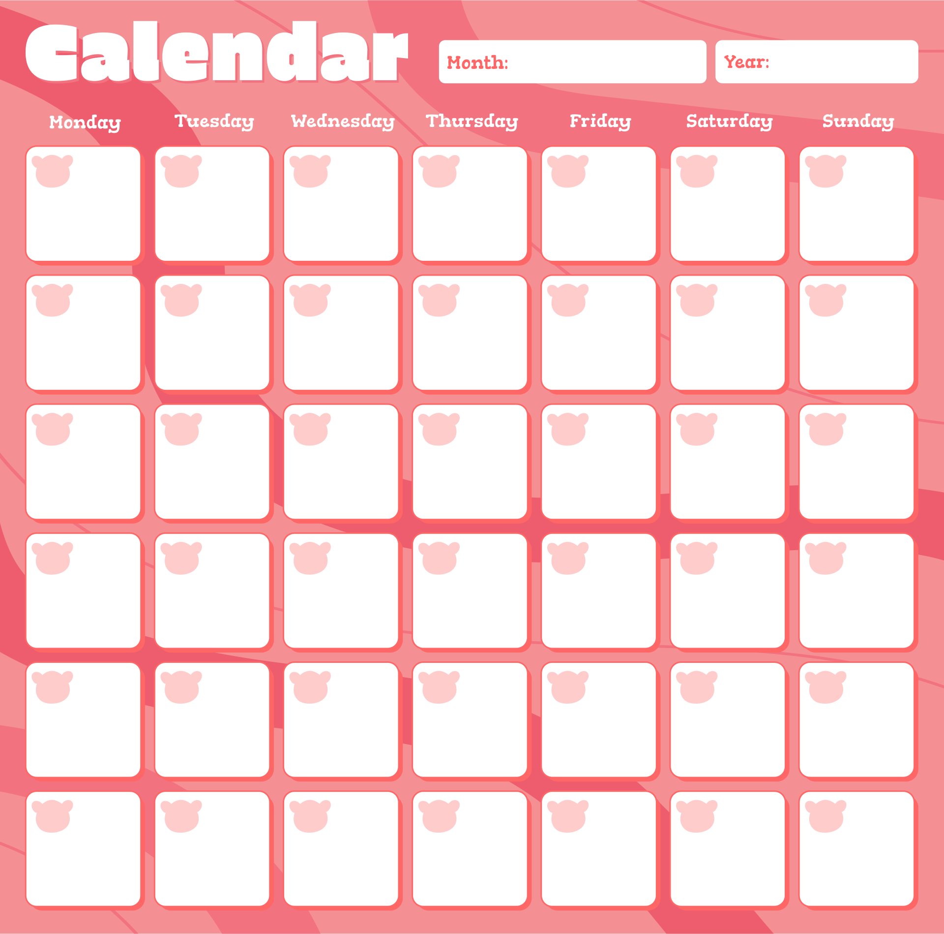 7 Best Images Of Cute Printable Blank Calendar Cute Blank Monthly 