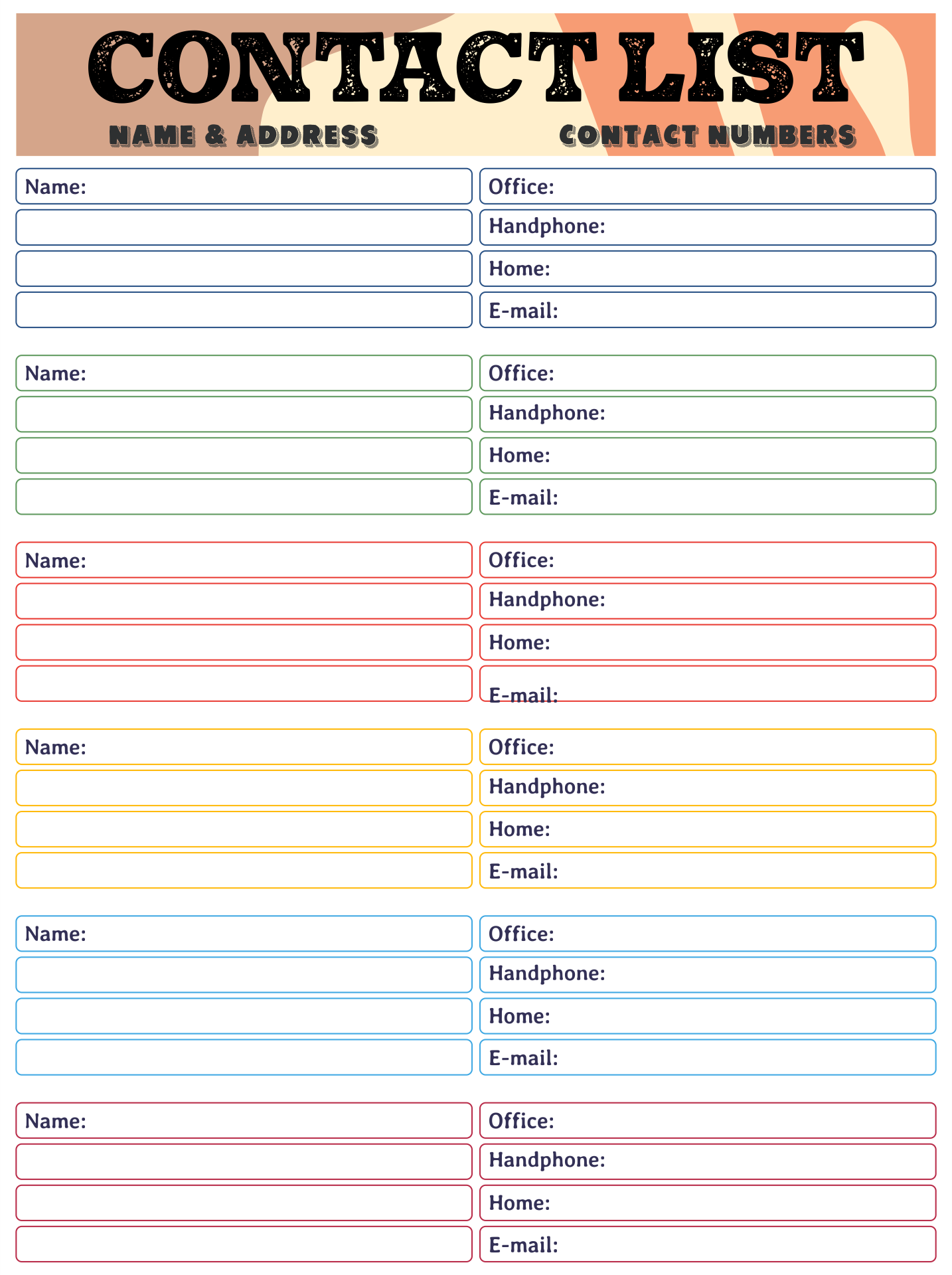 Printable Name Address Phone Number Template Printable Templates