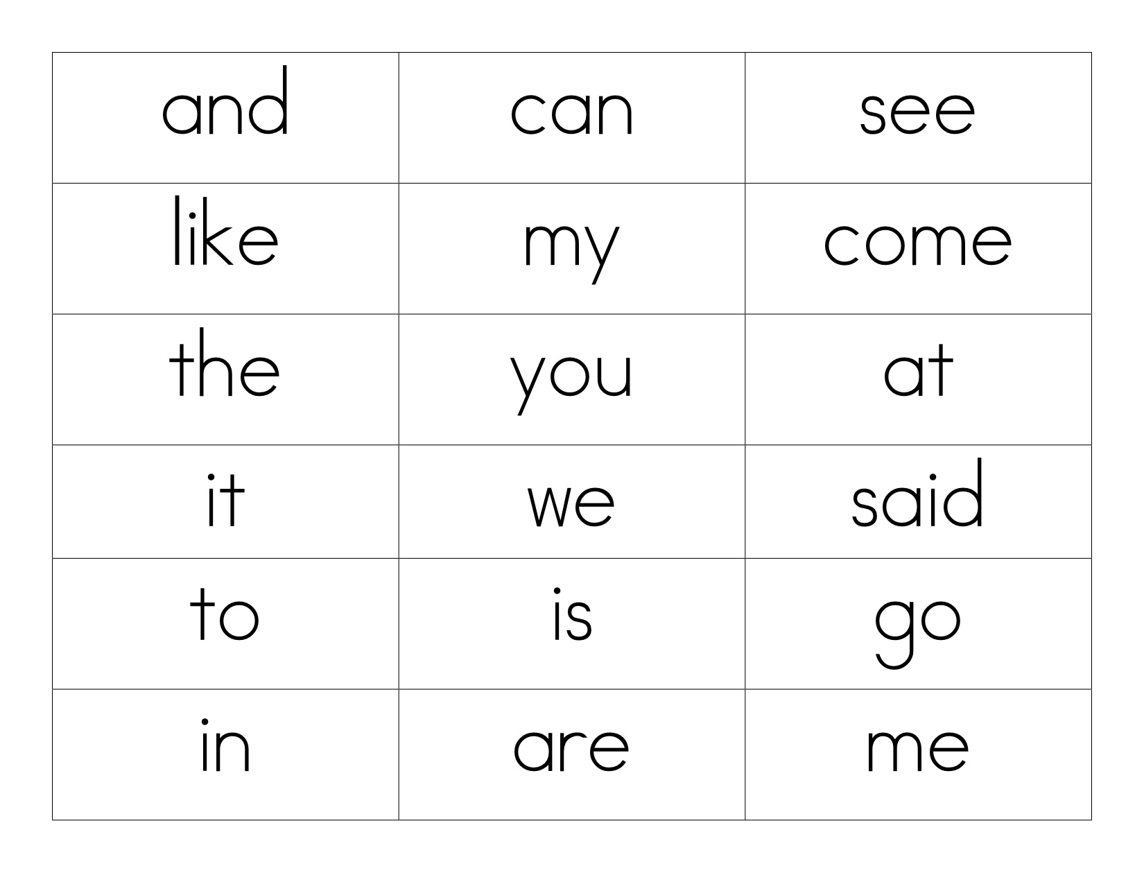 Sight Words List Kindergarten Printables