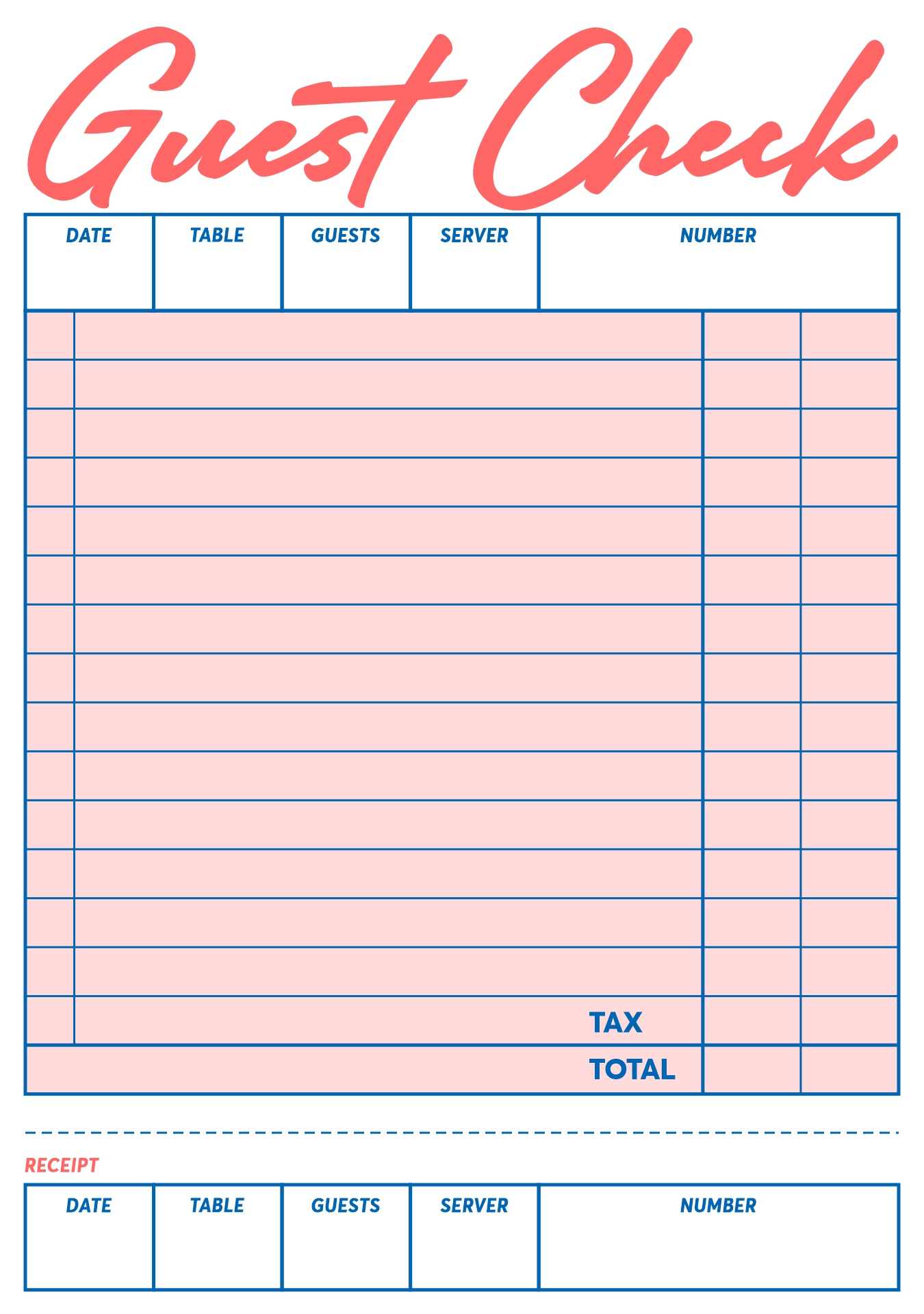 6 Best Images Of Printable Guest Checks For Restaurants Printable Restaurant Guest Check 