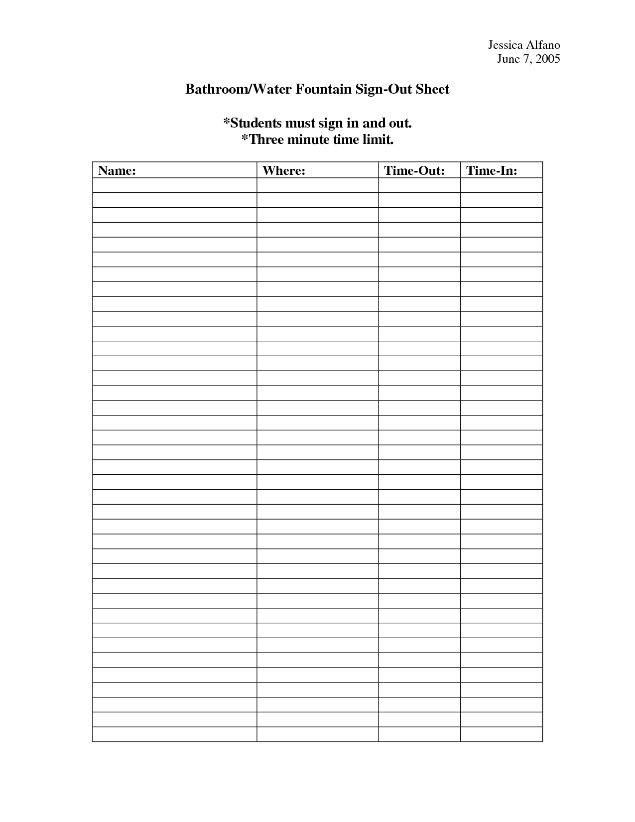 8 Best Images Of Bathroom Sign In Sheet Printable Bathroom Sign Out Sheet Printable Bathroom