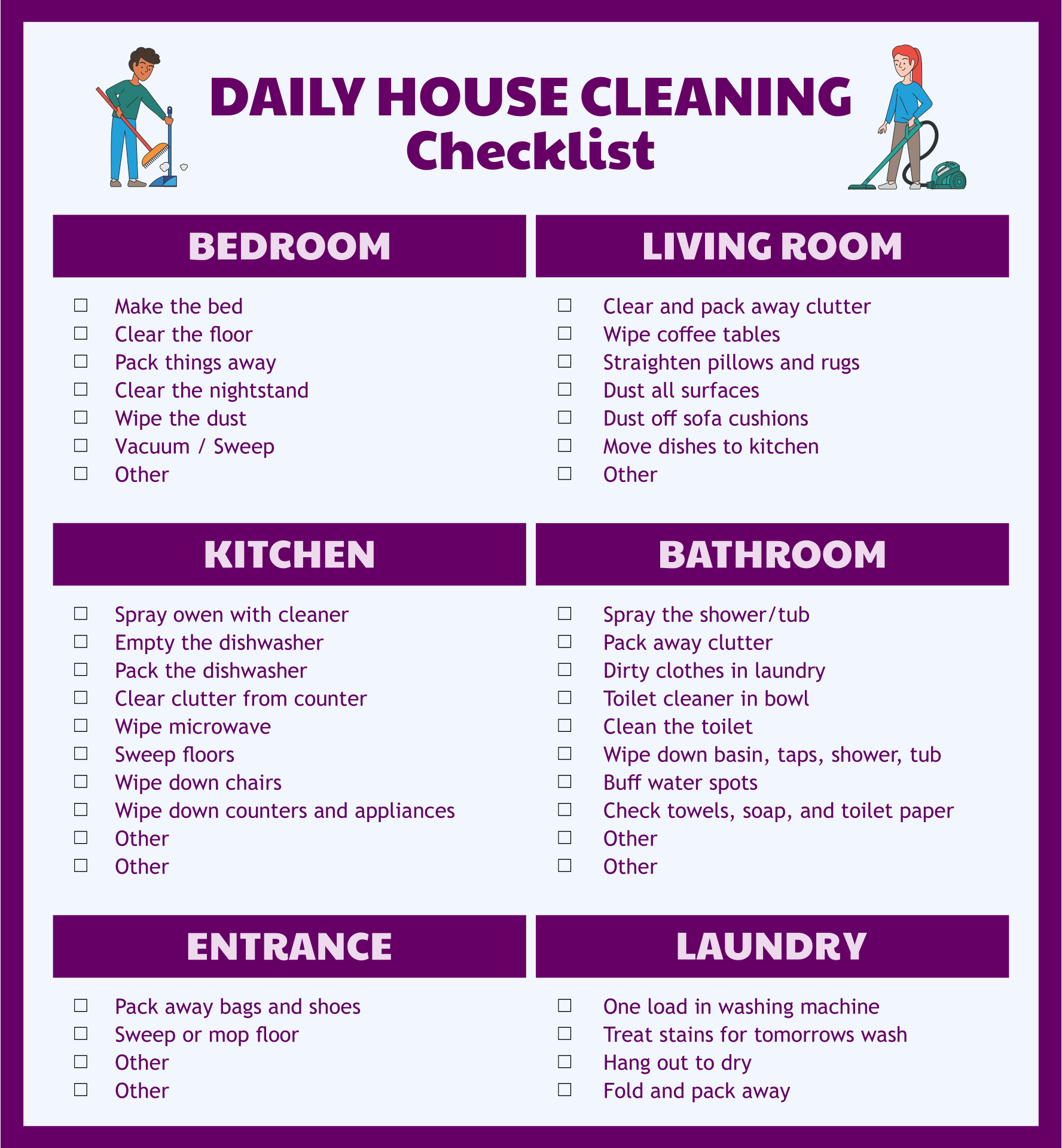 home cleaning checklist printable