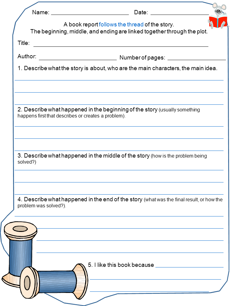 Book Report Format For First Grade