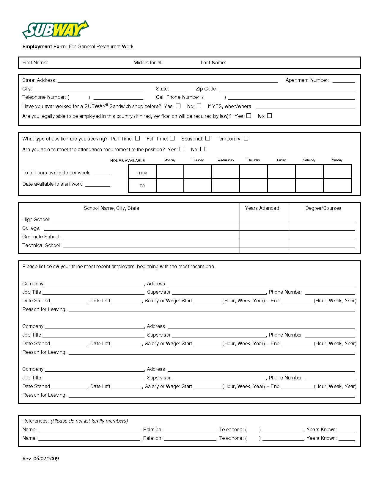 6 Best Images Of Printable Subway Application 2014 Popeyes Job Application Form Print Out