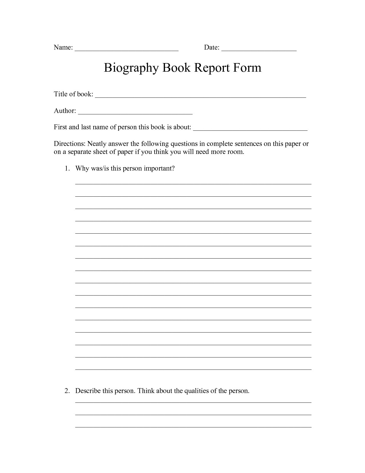 8 Best Images Of Biography Book Report Form Printable 4th Grade Biography Book Report