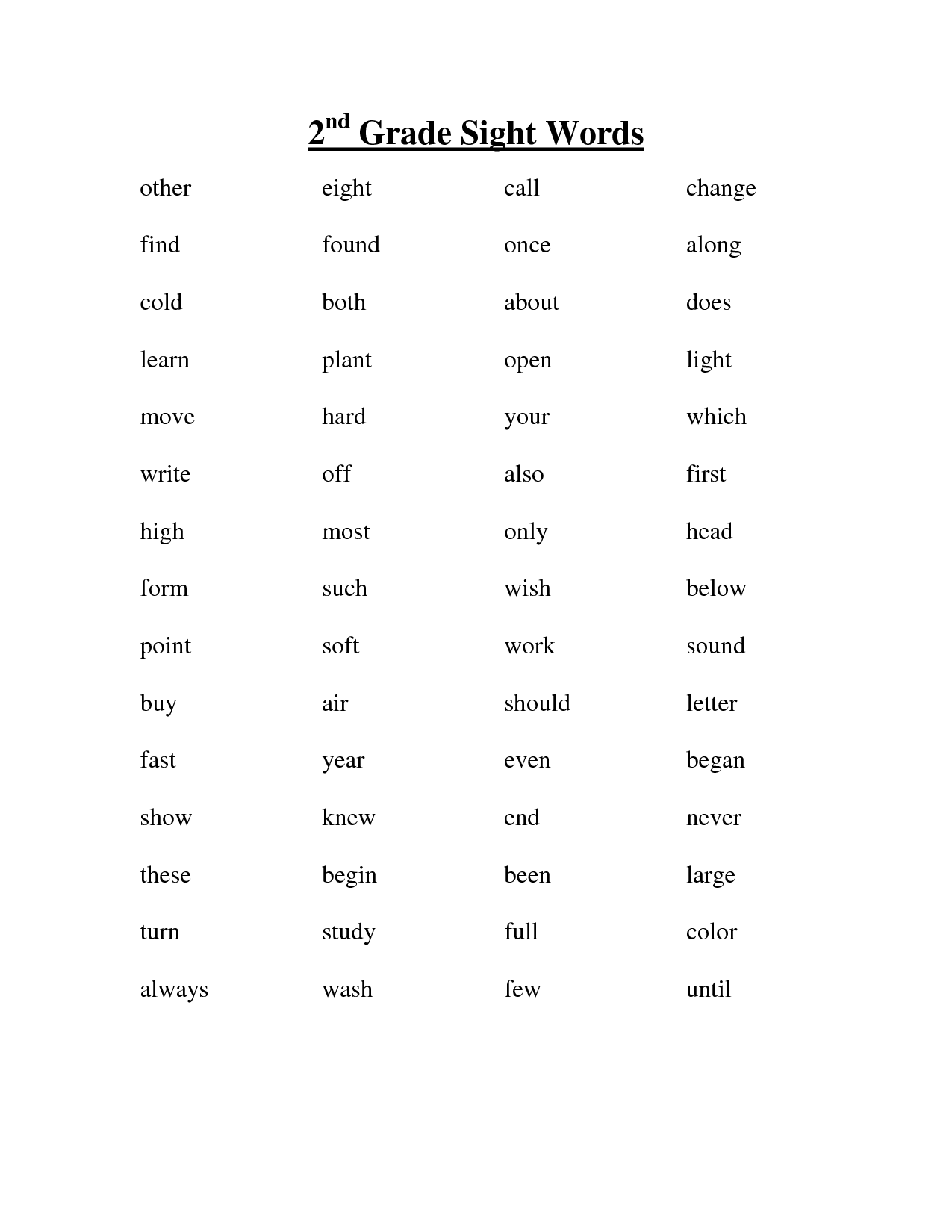 6 Best Images Of 2nd Grade Sight Words Printable Second Grade Sight 