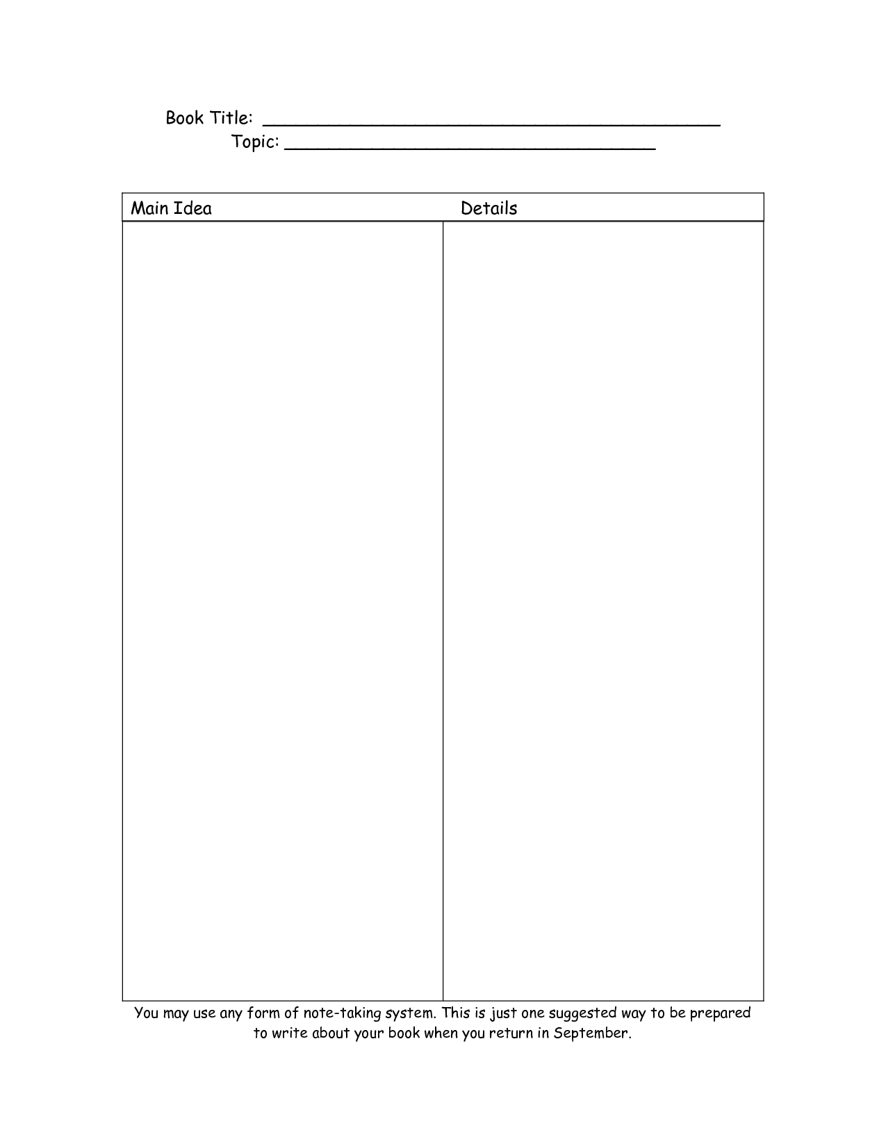 Printable Blank 2 Column Chart Template 