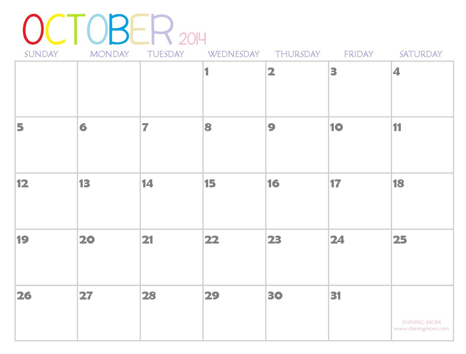 4 Best Images Of Preschool October 2014 Calendar Printable Blank