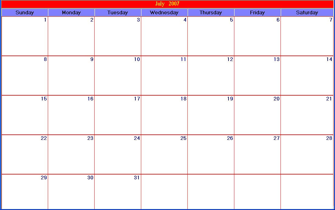 Print 30 Day Calendar