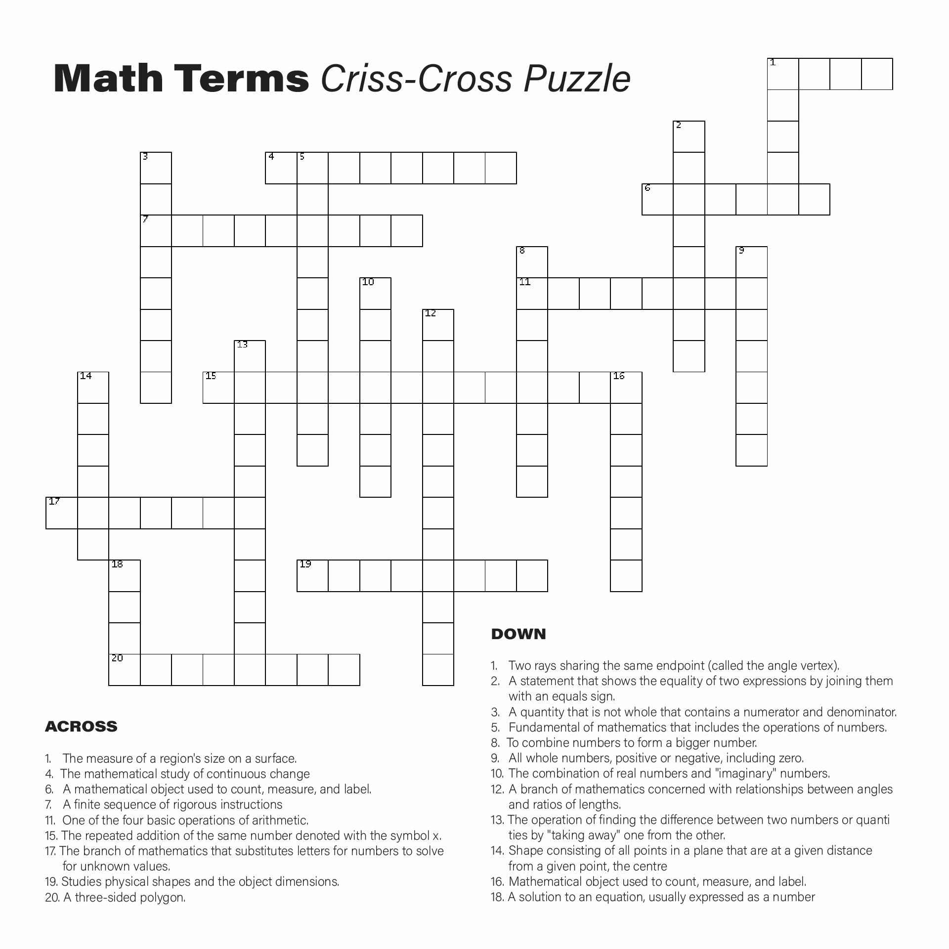 4 Best Images Of Geometry Crossword Puzzles Printable Math Crossword Puzzles Geometry Terms