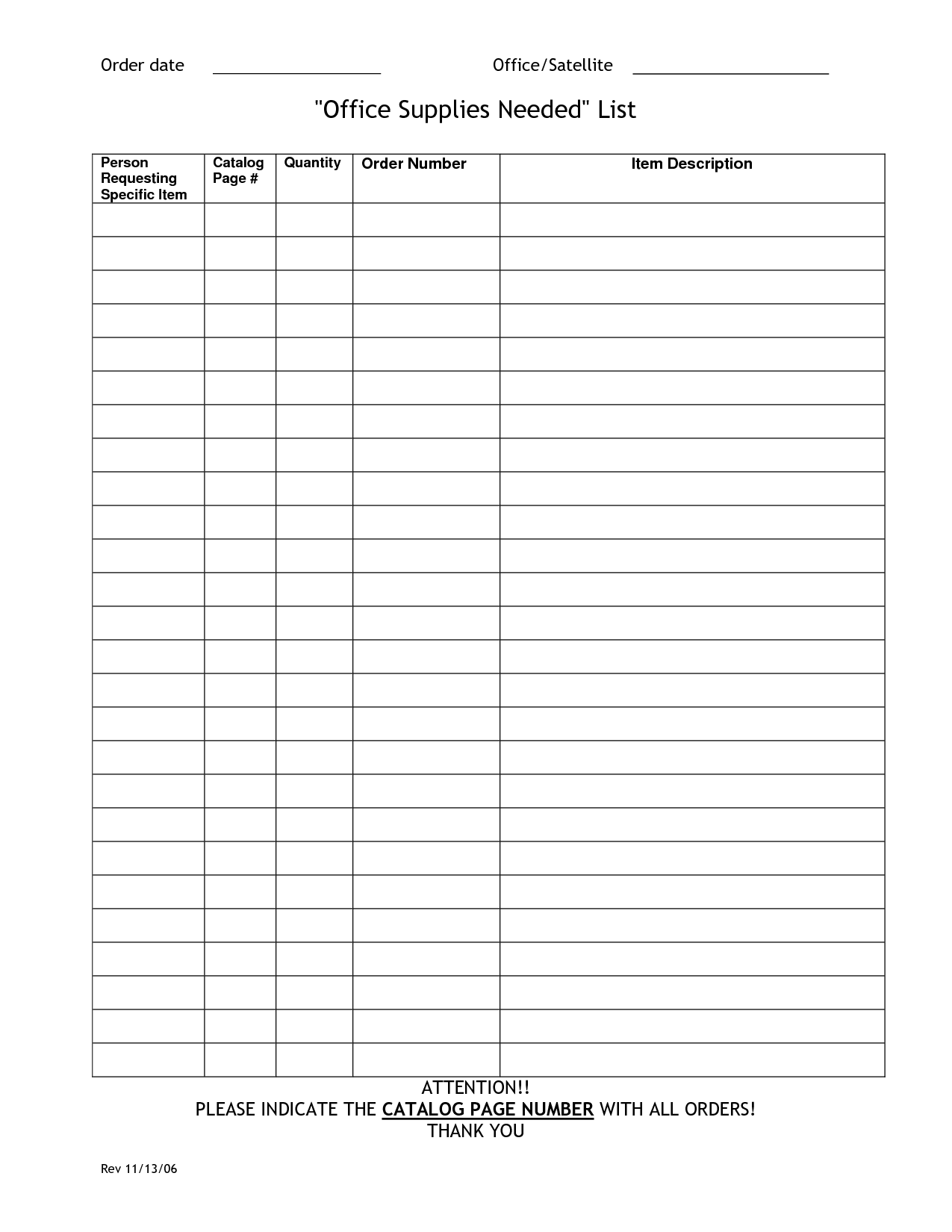office supplies checklist