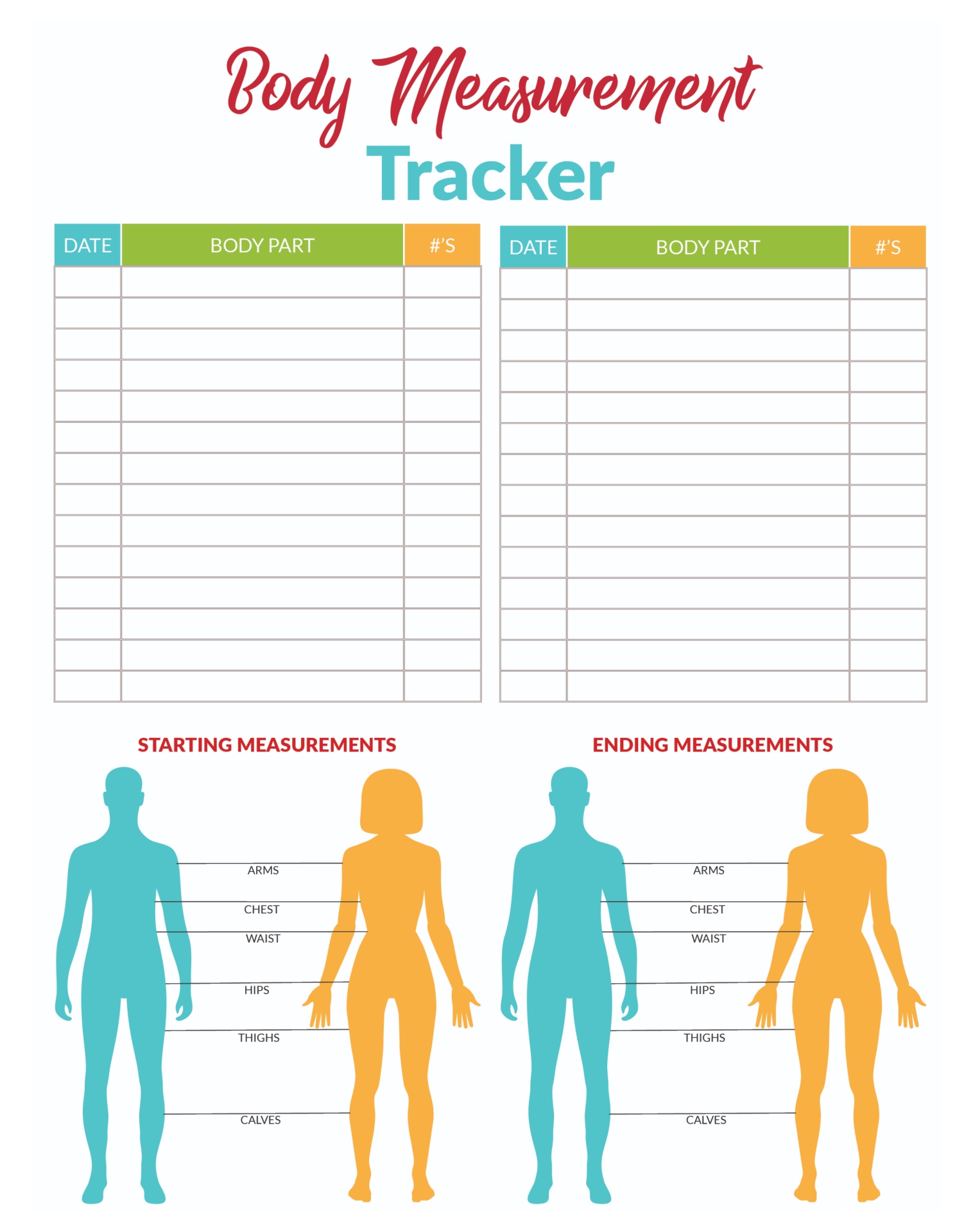 Body Measurement Chart Body Measurement Tracker Weight Measurement