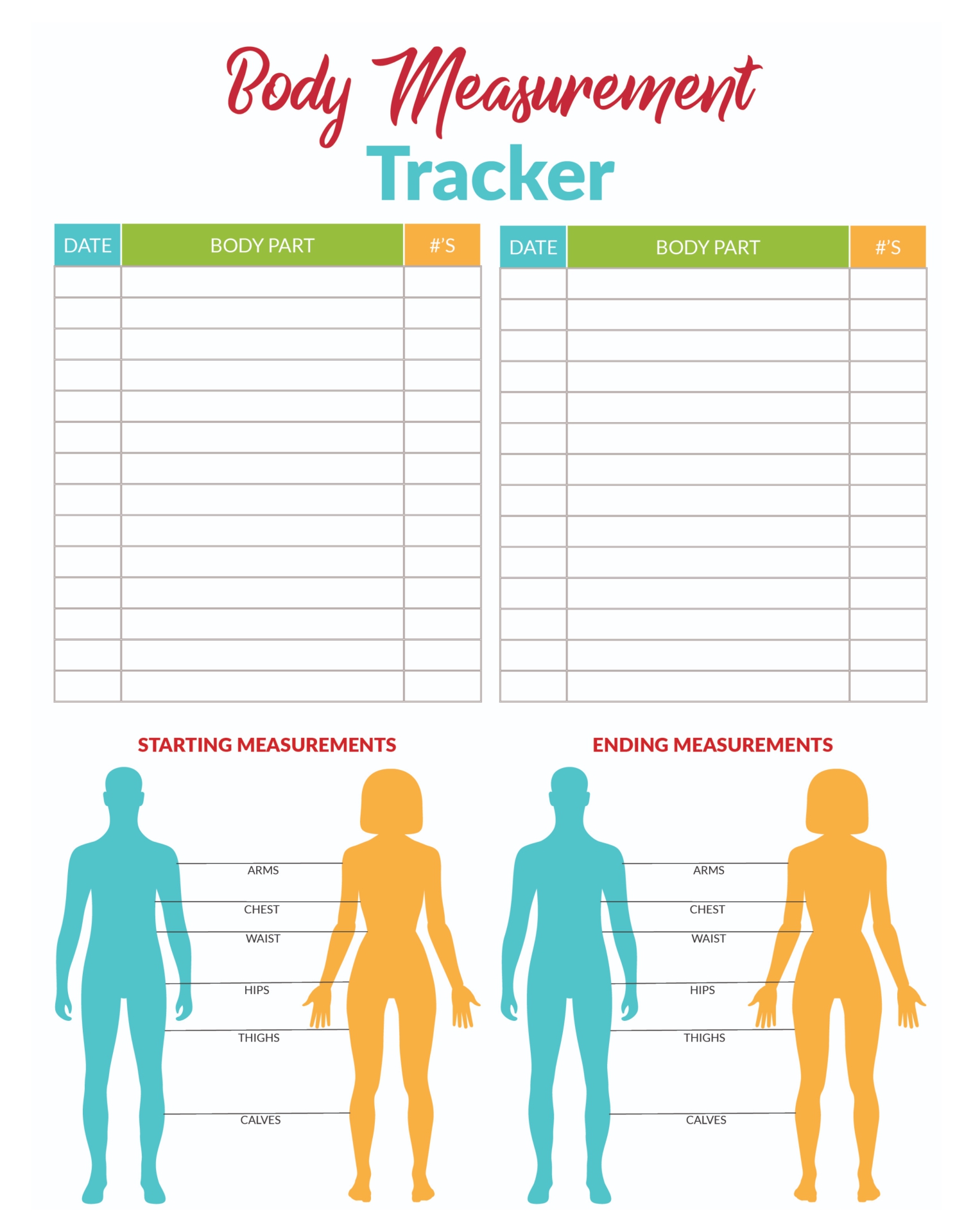 Printable Body Measurement Tracker Customize And Print