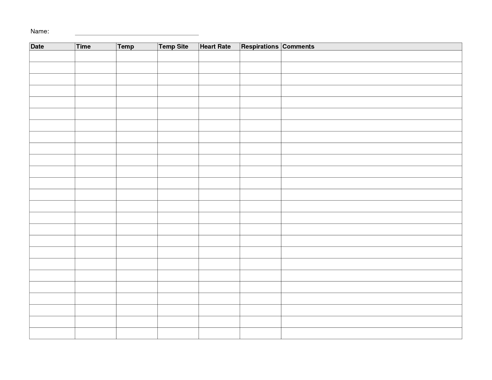 Printable Vital Signs Sheet Nursing