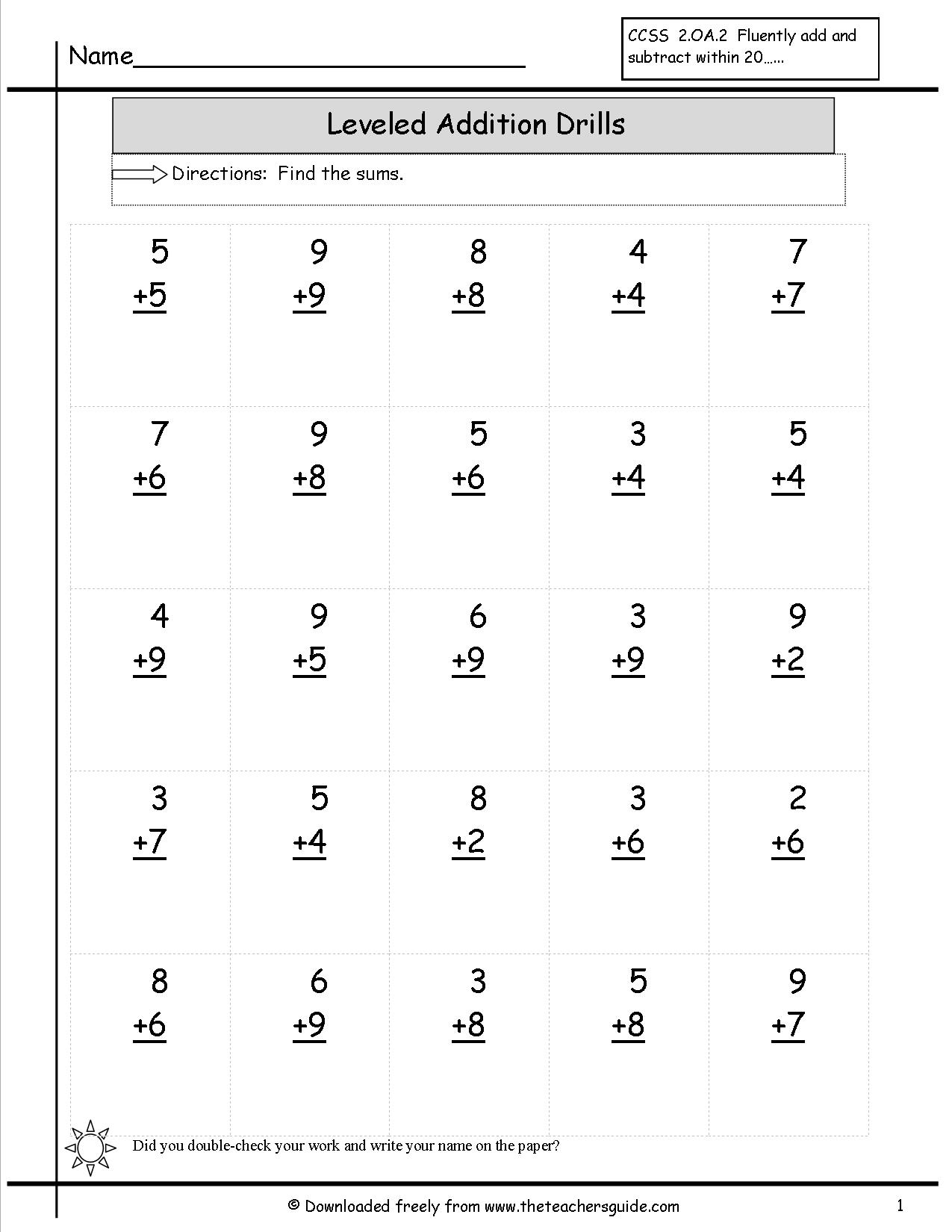 7 Best Images Of Printable Math Addition Drill Worksheets First Grade Addition Speed Drill