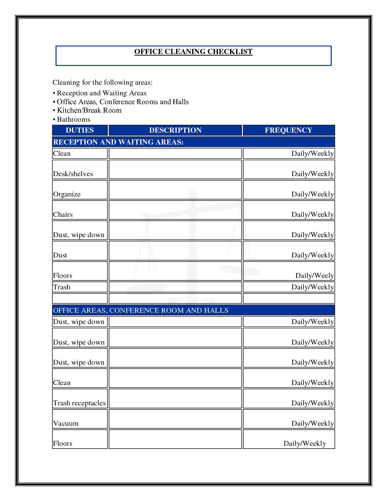 7 Best Images Of Commercial Cleaning Checklist Printable Free 