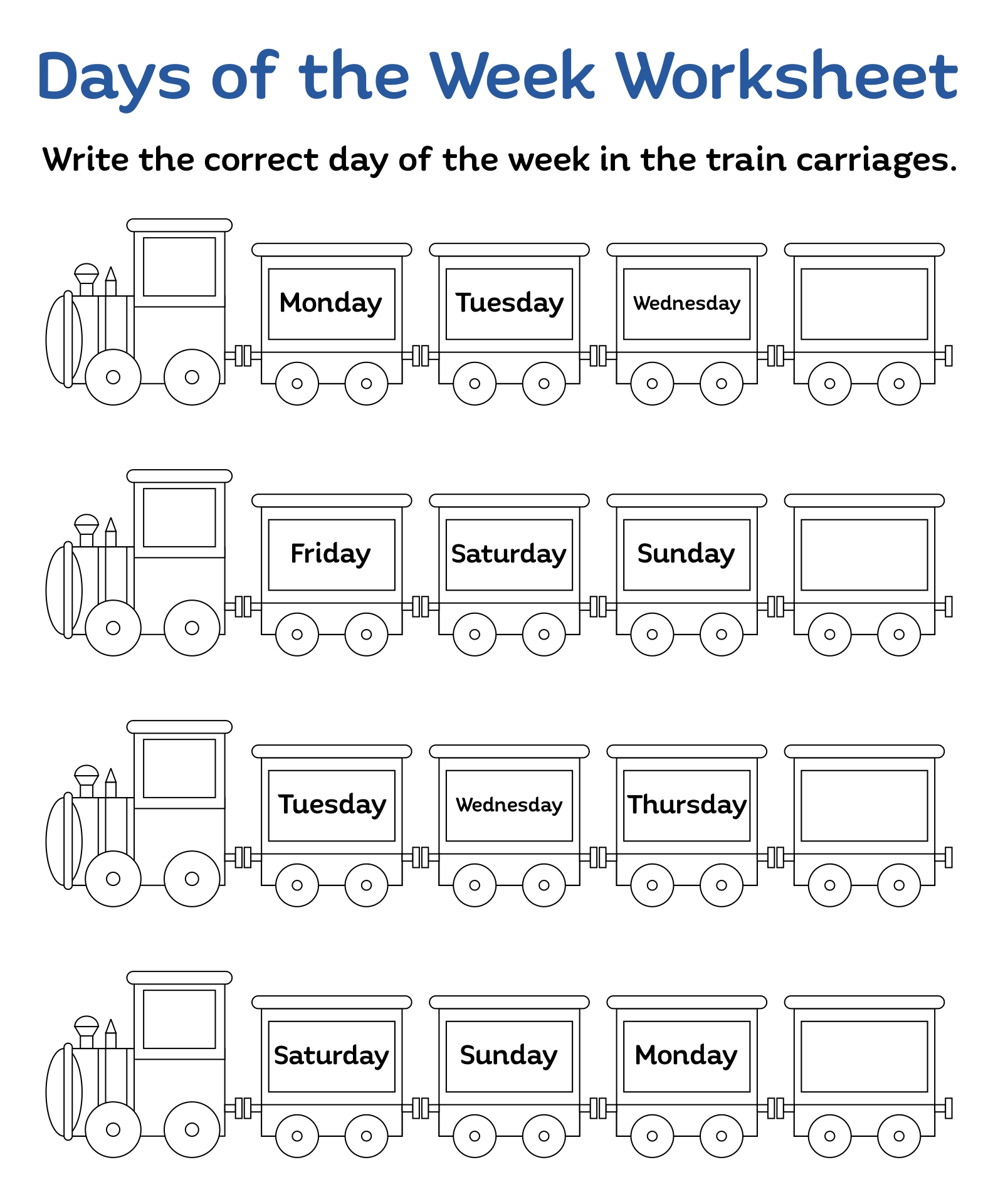 9 Best Images Of Printable Days Of The Week Train Days Of The Week