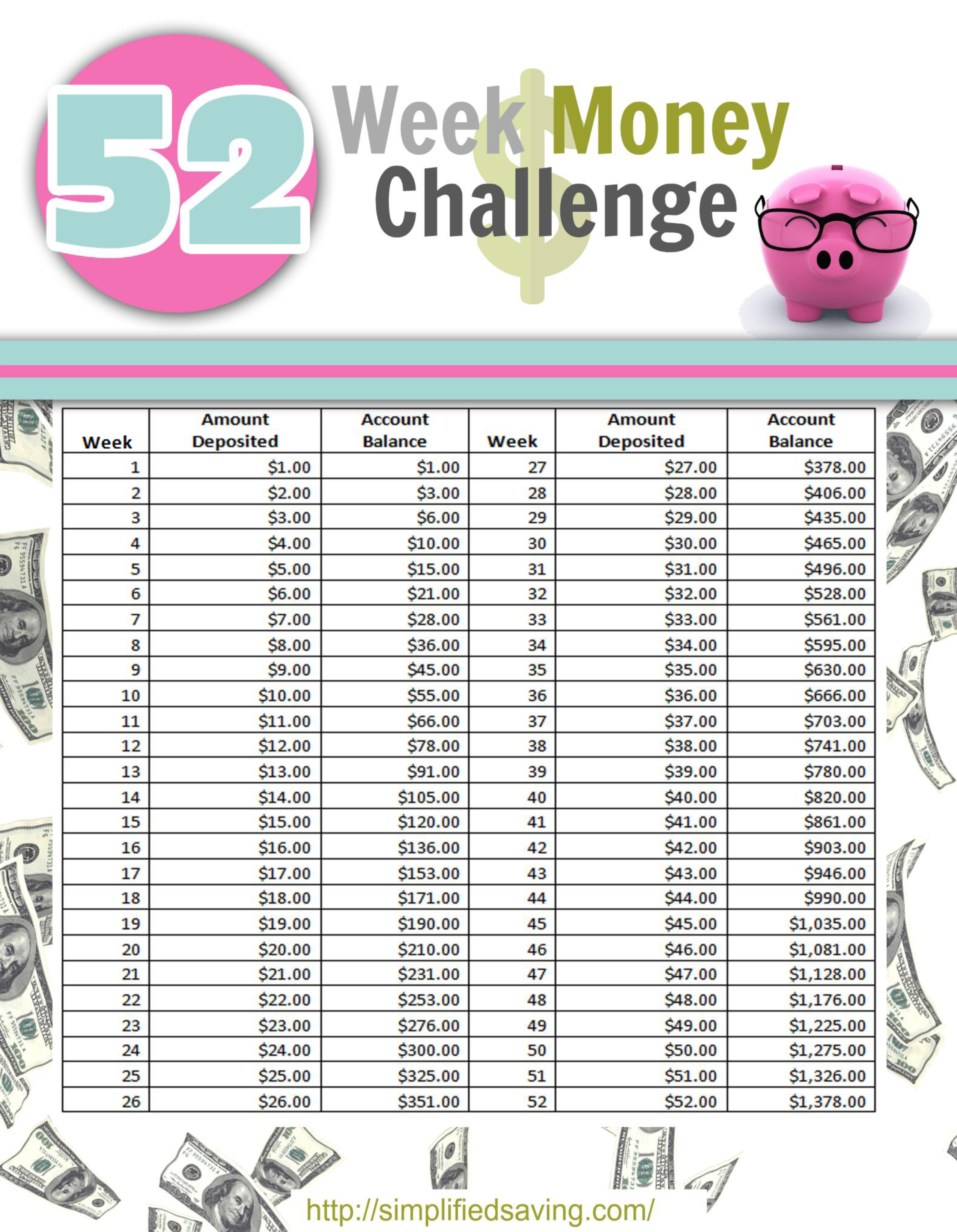 52 Week Money Challenge Printable