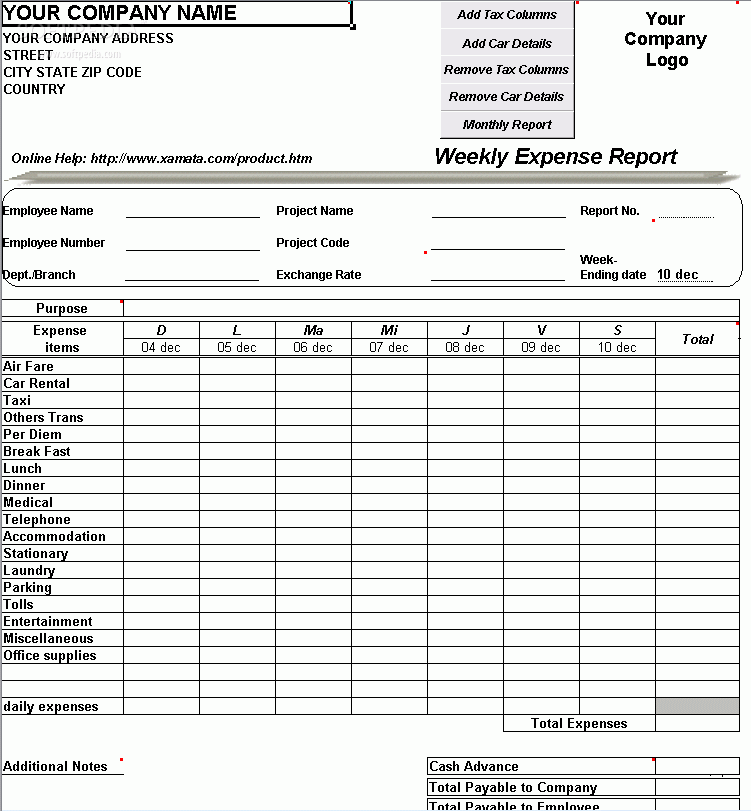 Expense Worksheet Printable