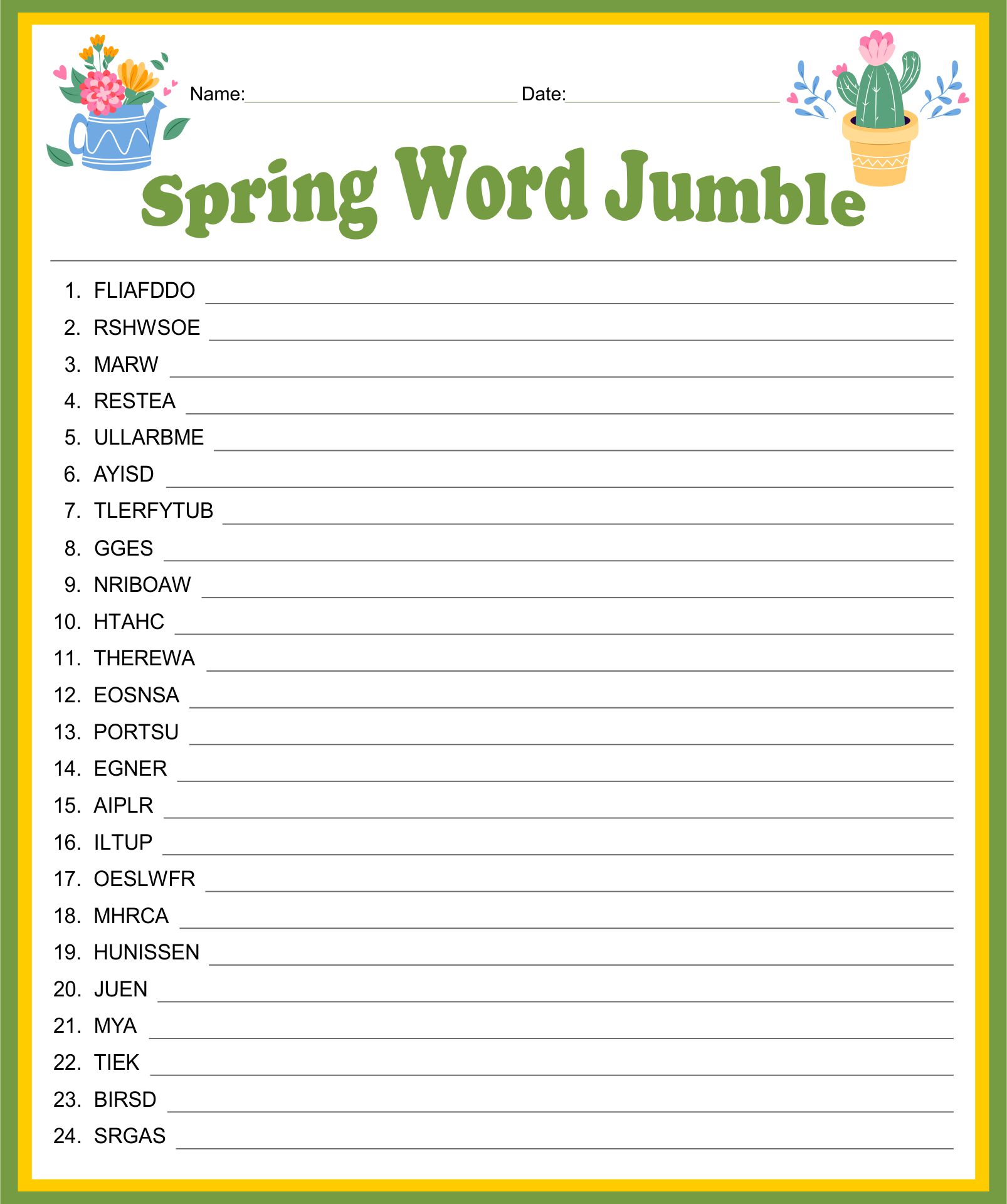 Free Printable Word Games With Answers