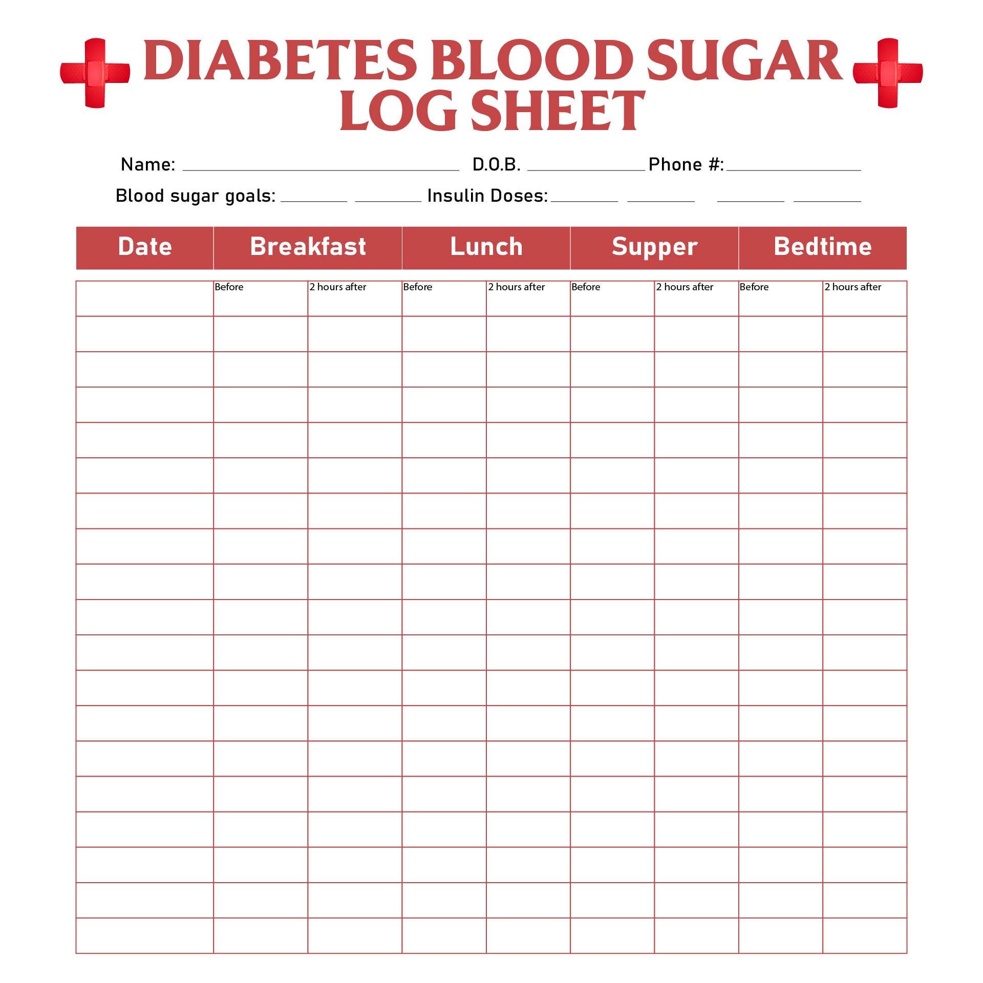 Printable Blood Sugar Log Sheet Printable Templates