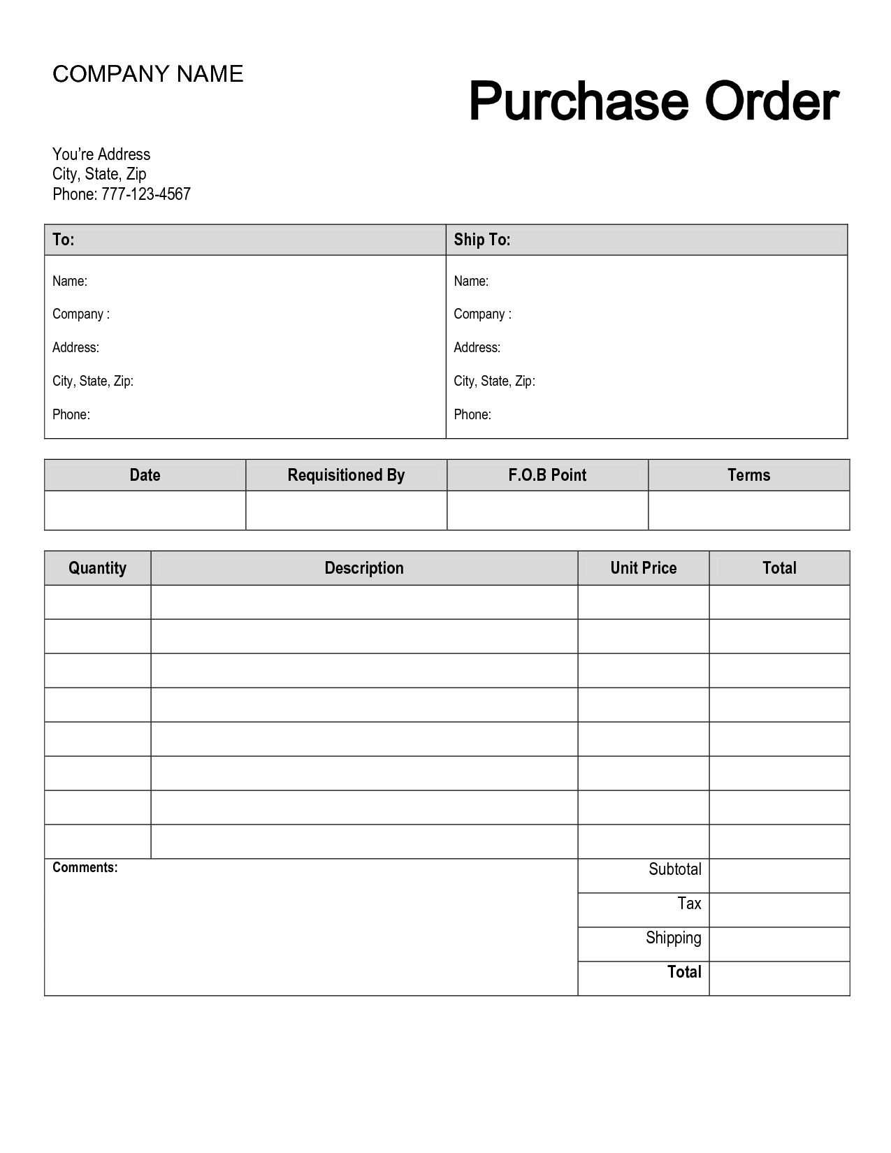 5 Best Images Of Free Printable Purchase Order Template Free Printable Purchase Order Form 
