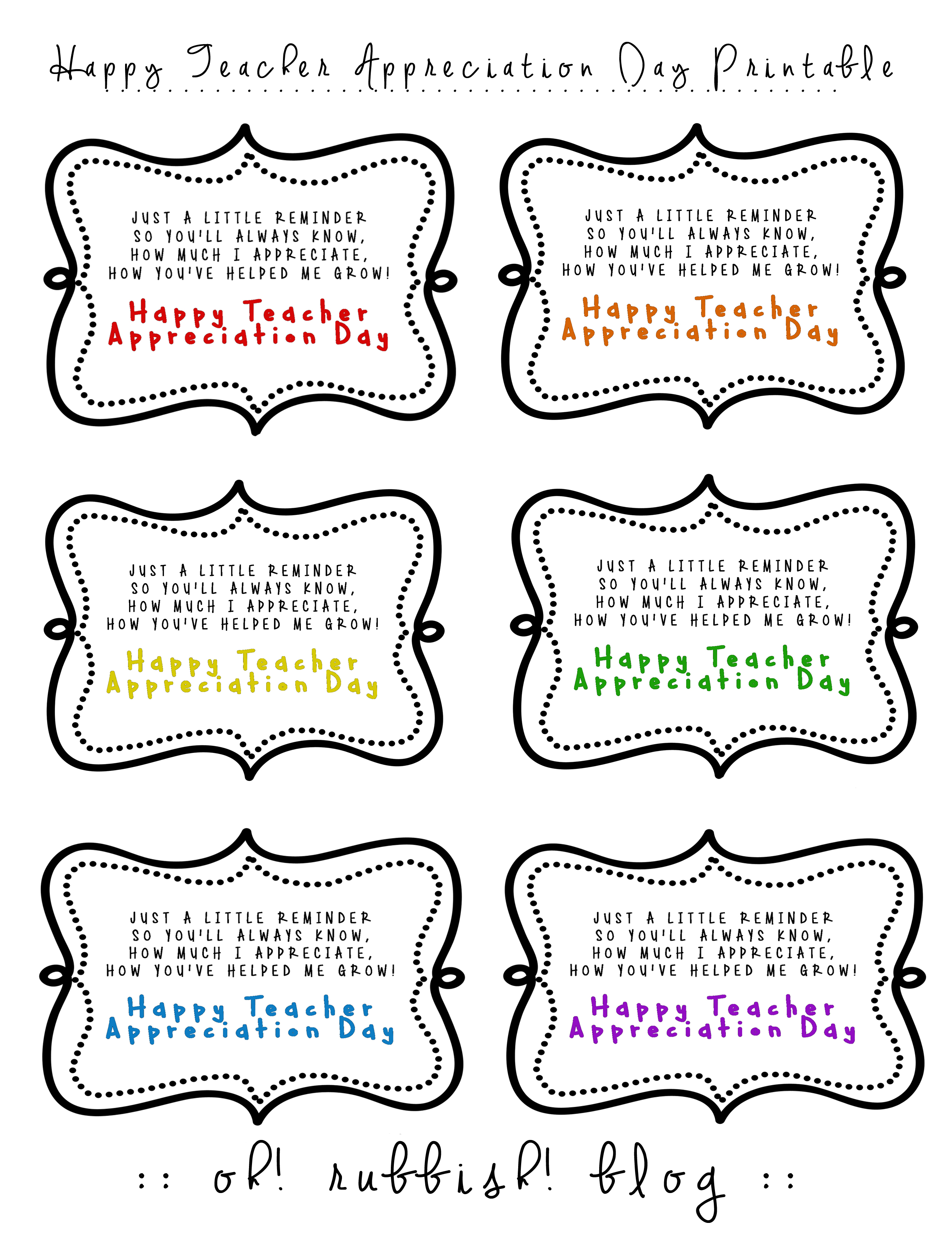 6 Best Images Of Printable Tags For Teacher Appreciation Day Happy