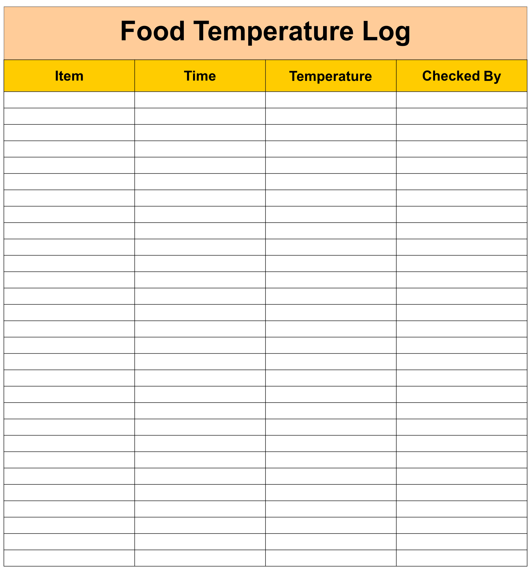Food Temperature Log Template Excel