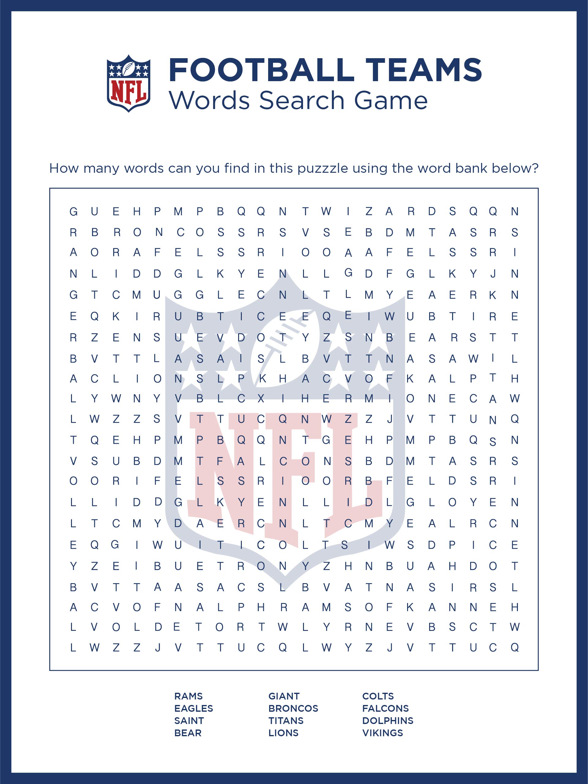 Nfl Word Search Printable