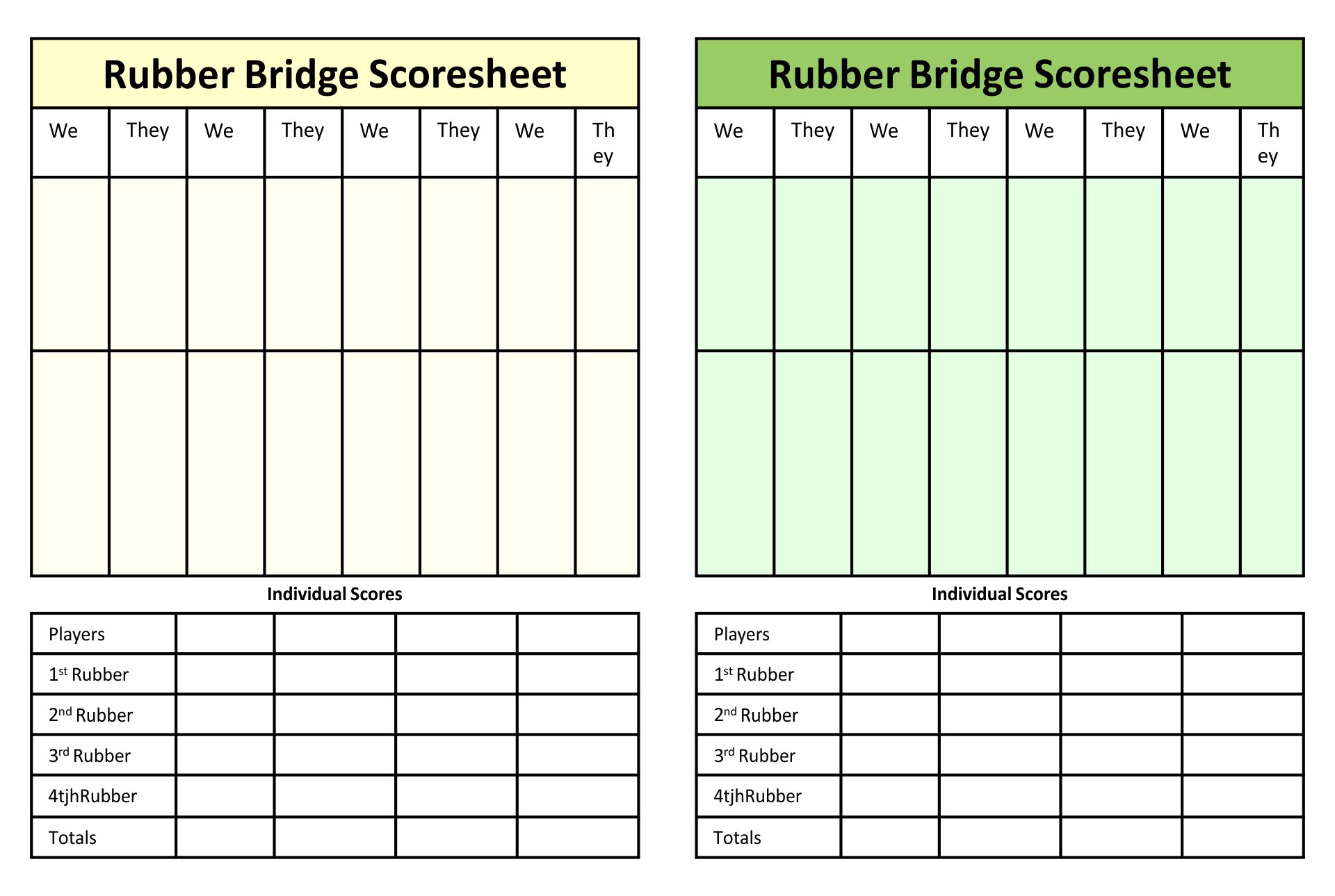 Bridge Scoring Sheet Printable Printable Word Searches