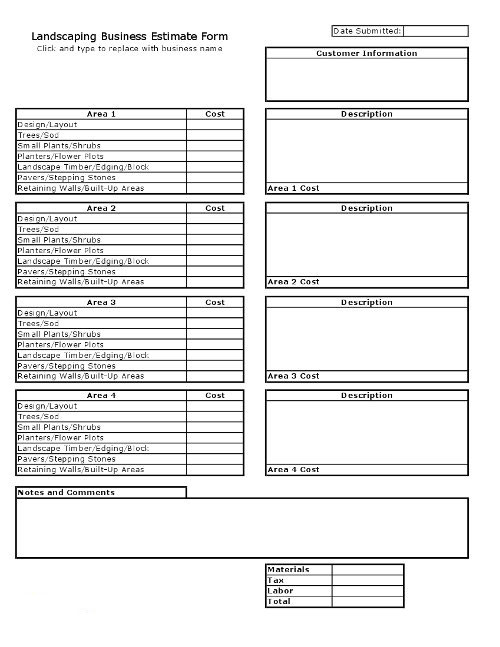 8 Best Images Of Printable Landscape Estimate Forms Lawn Care Blank 