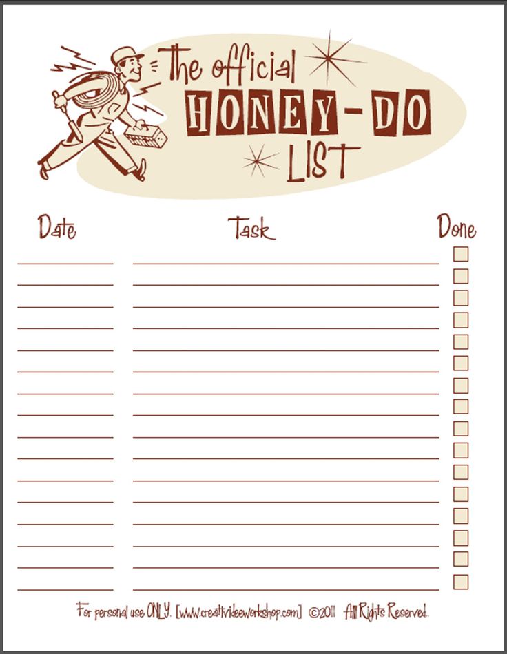 6 Best Images Of Printable Honey Do List Task Honey Do List Printable 