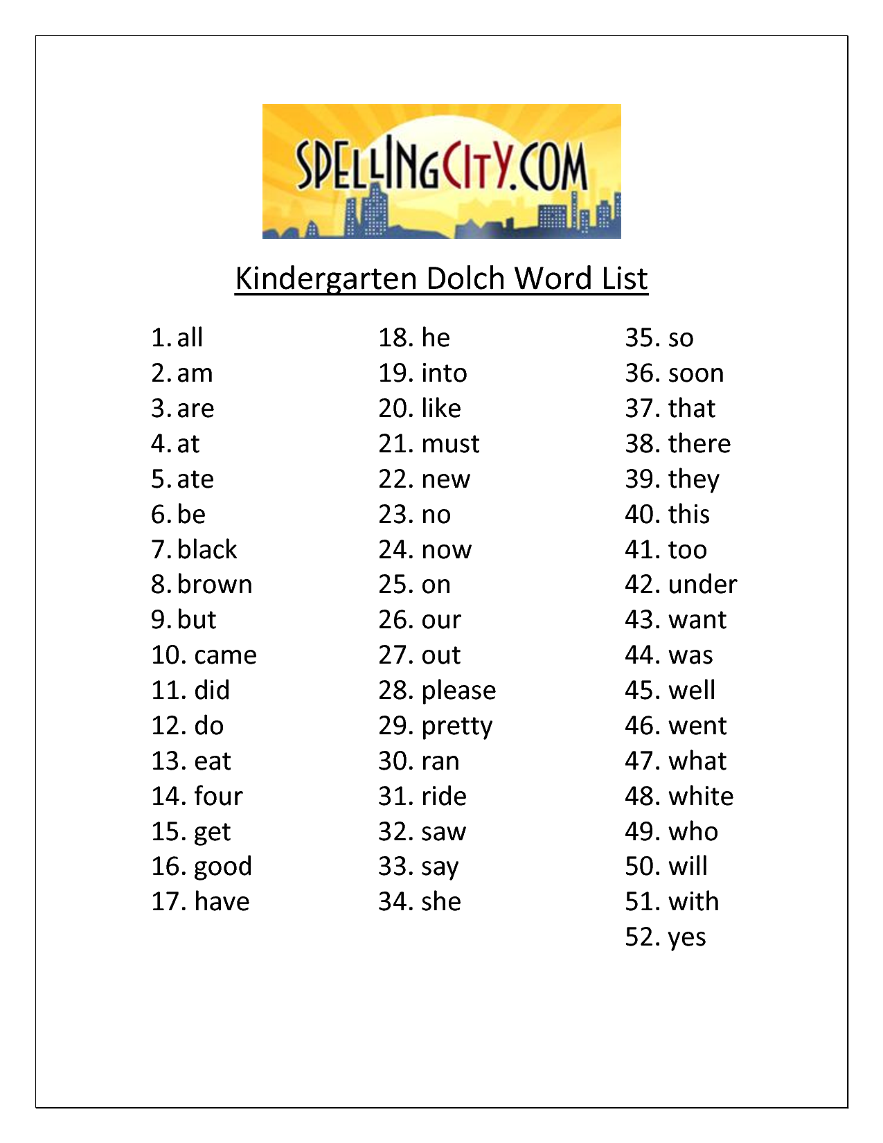 5 Best Images Of Kindergarten Dolch Sight Words Printable 