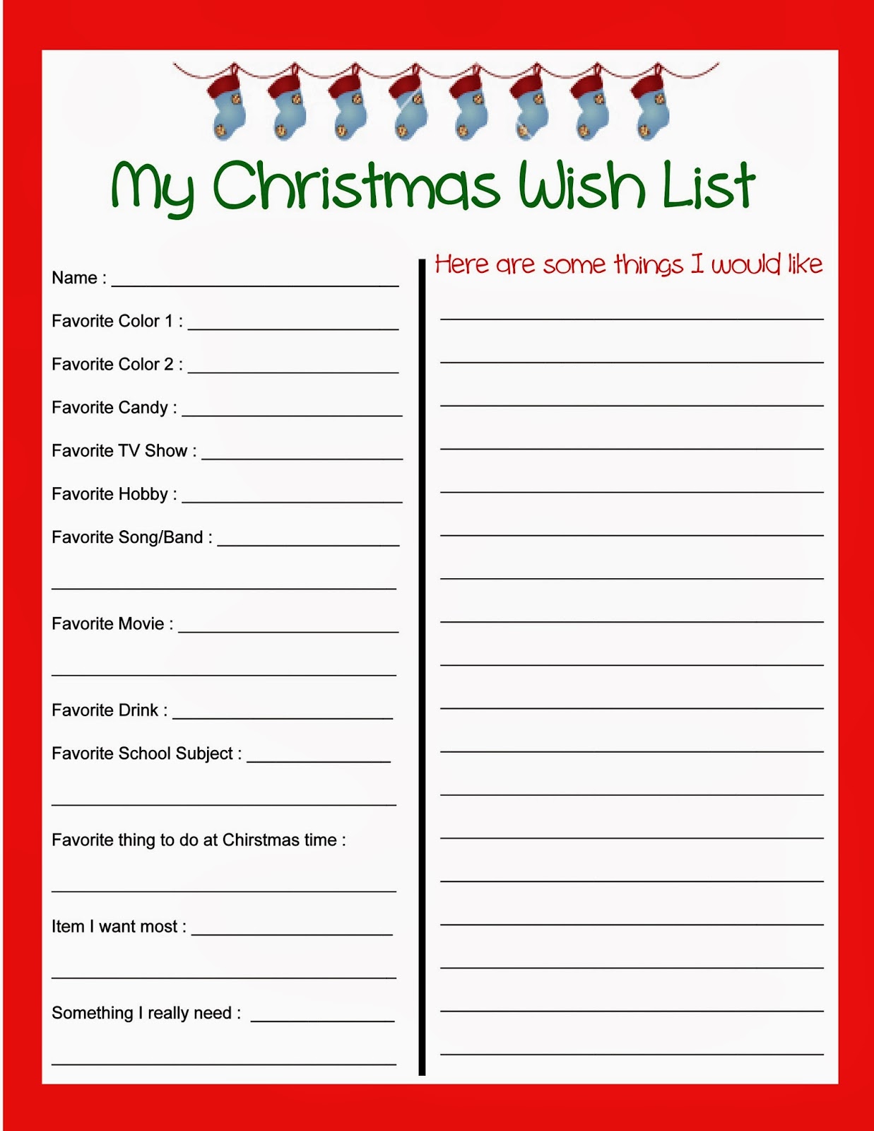 Free Printable Christmas Wish List Coloring Page