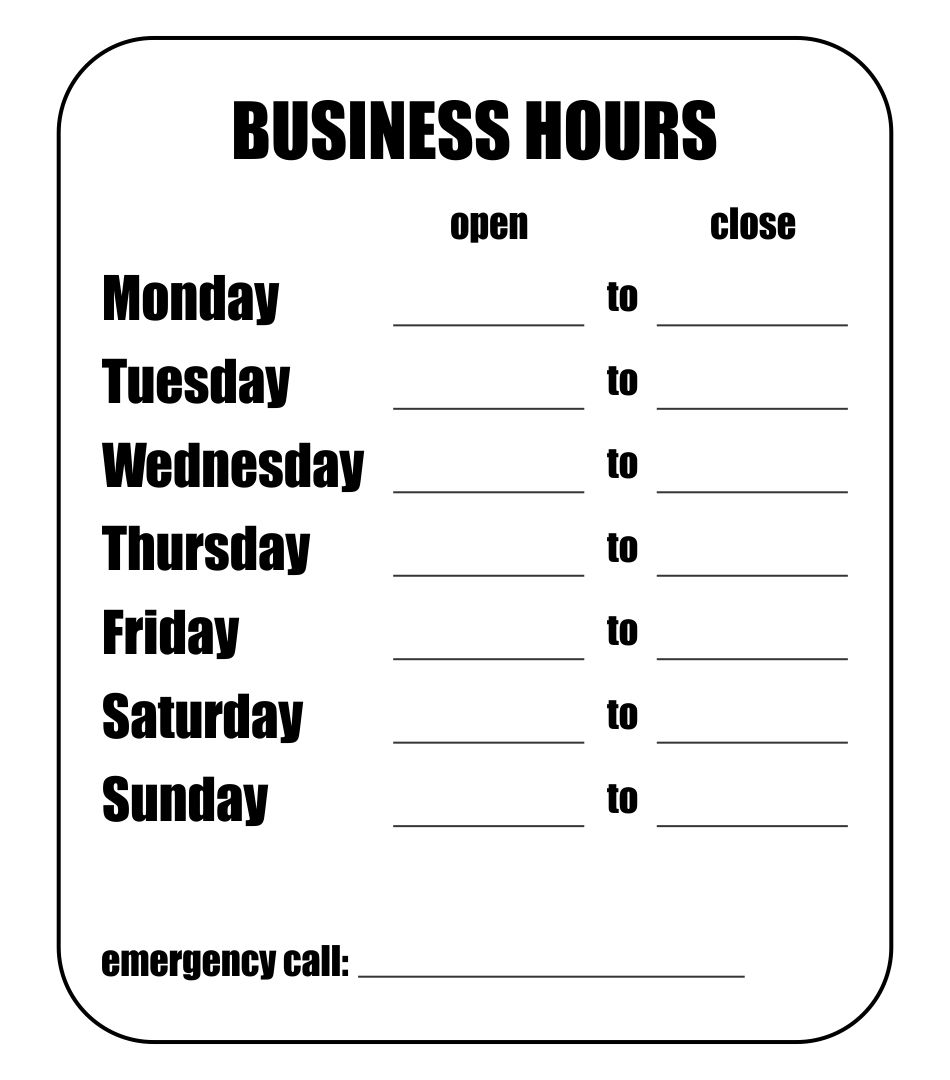 6 Best Images Of Printable Office Hours Sign Free Printable Business 