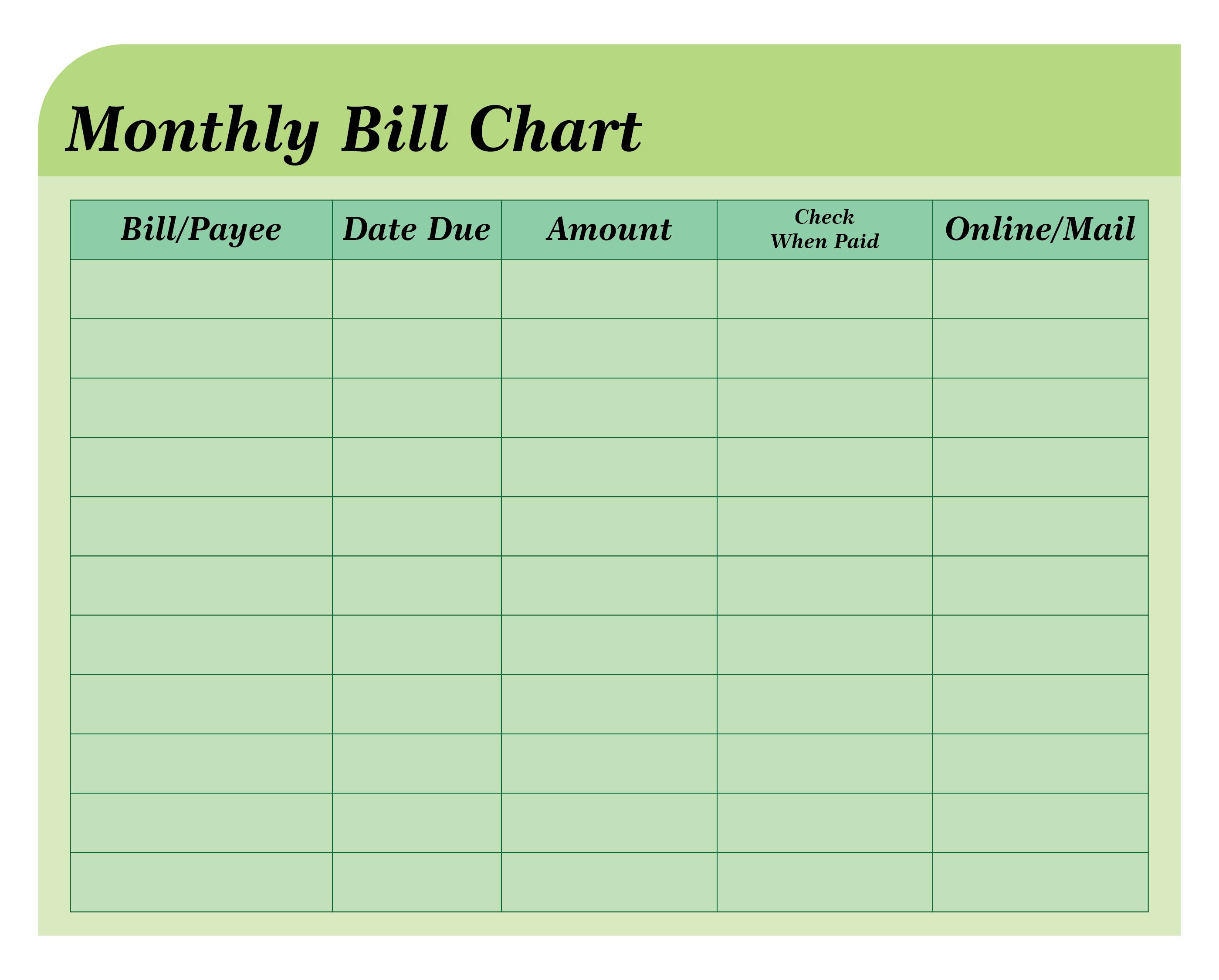 6 Best Images Of Free Printable Bill Payment Chart Printable Monthly 