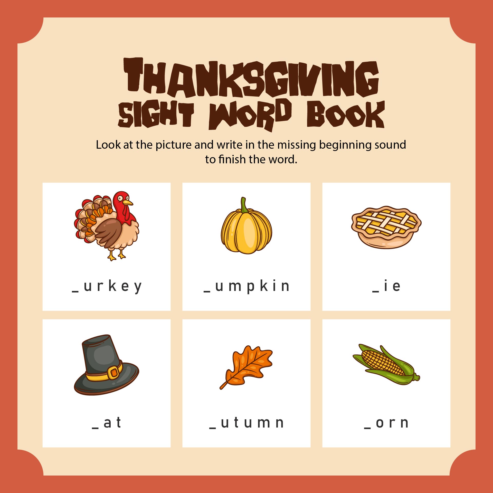 Fall November Thanksgiving Worksheets For Kindergarten